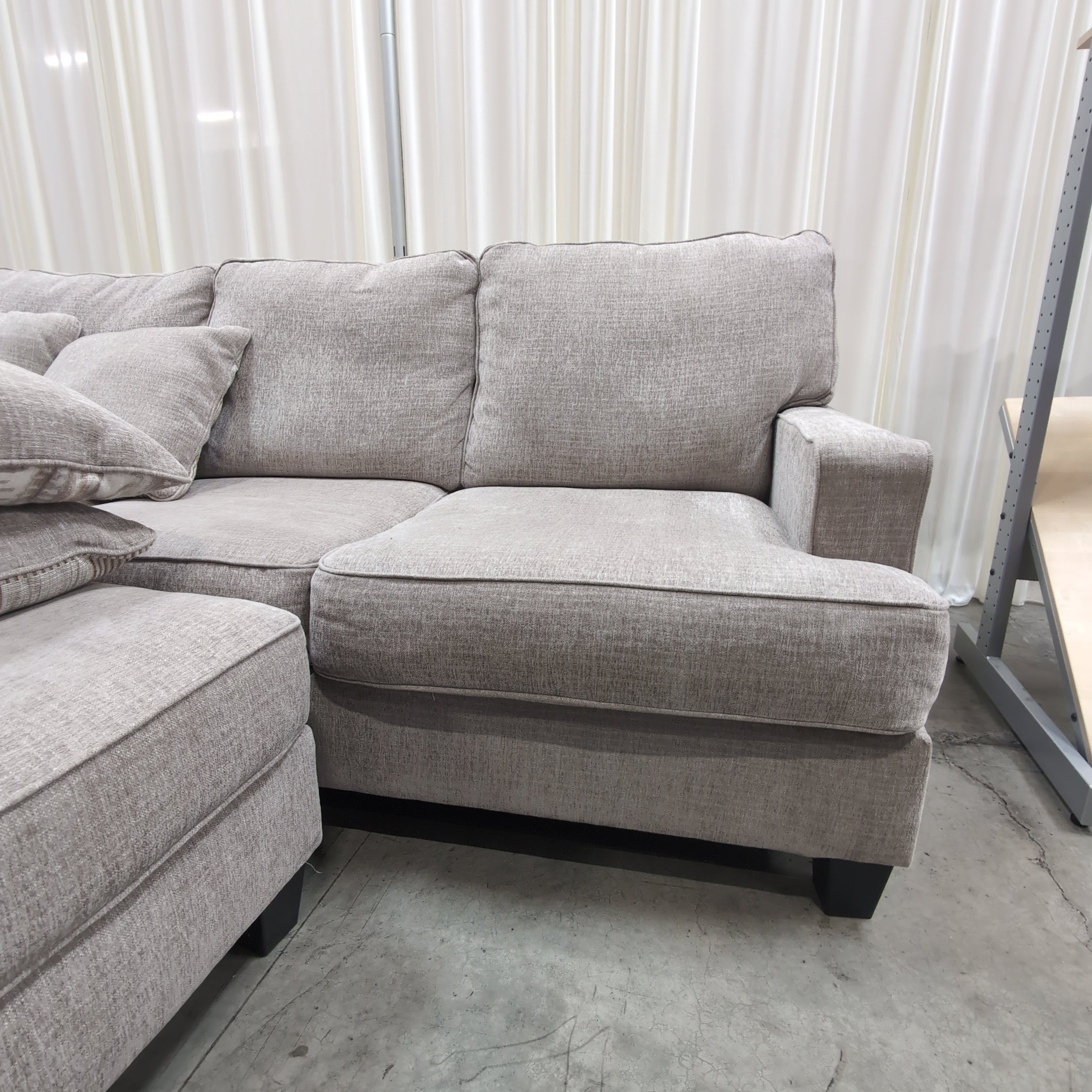 Light Grey Woven Fabric Three-Seat Couch with Storage Ottoman