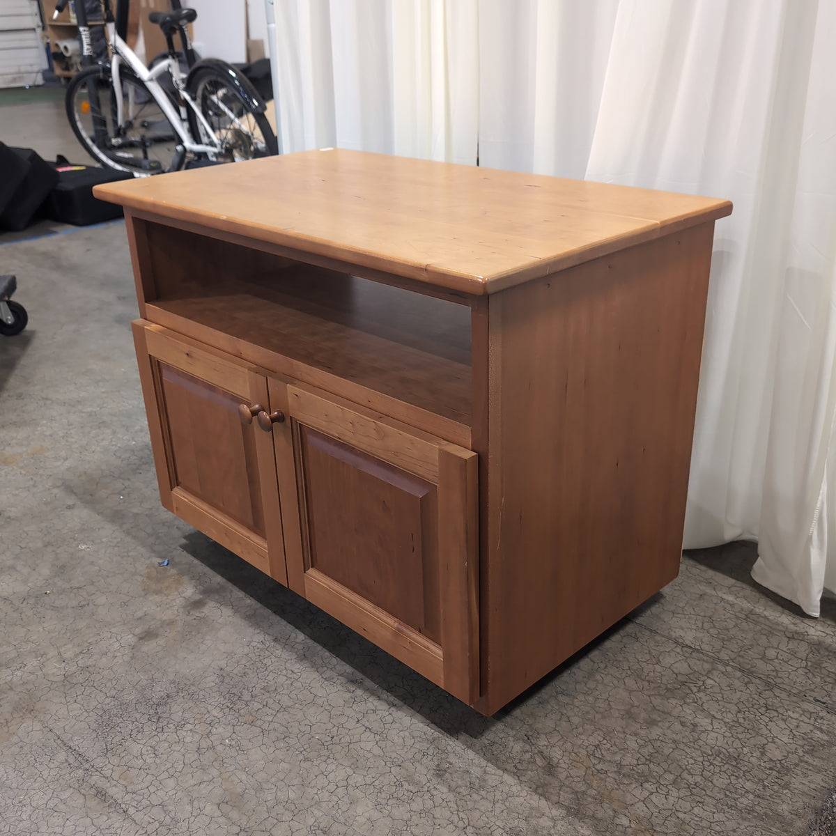 Two-Tone Wood TV Stand with Cabinet Doors