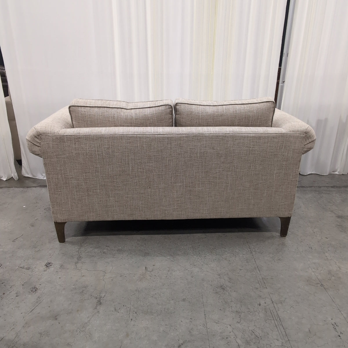 Light Beige Rolled Arm Loveseat in Woven Fabric