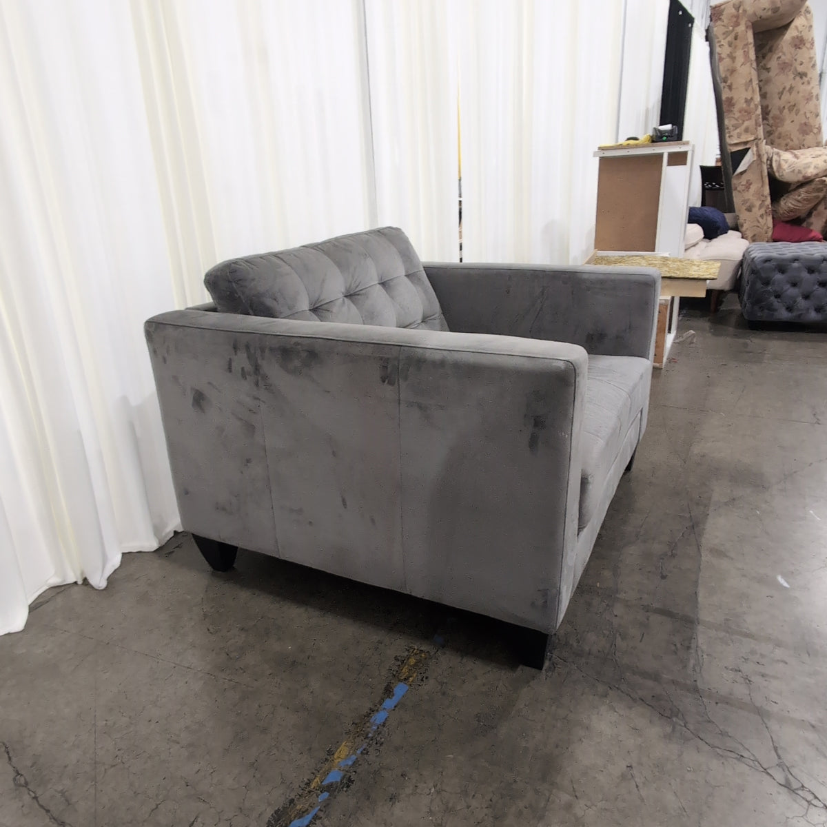 Grey Upholstered Tufted Armchair
