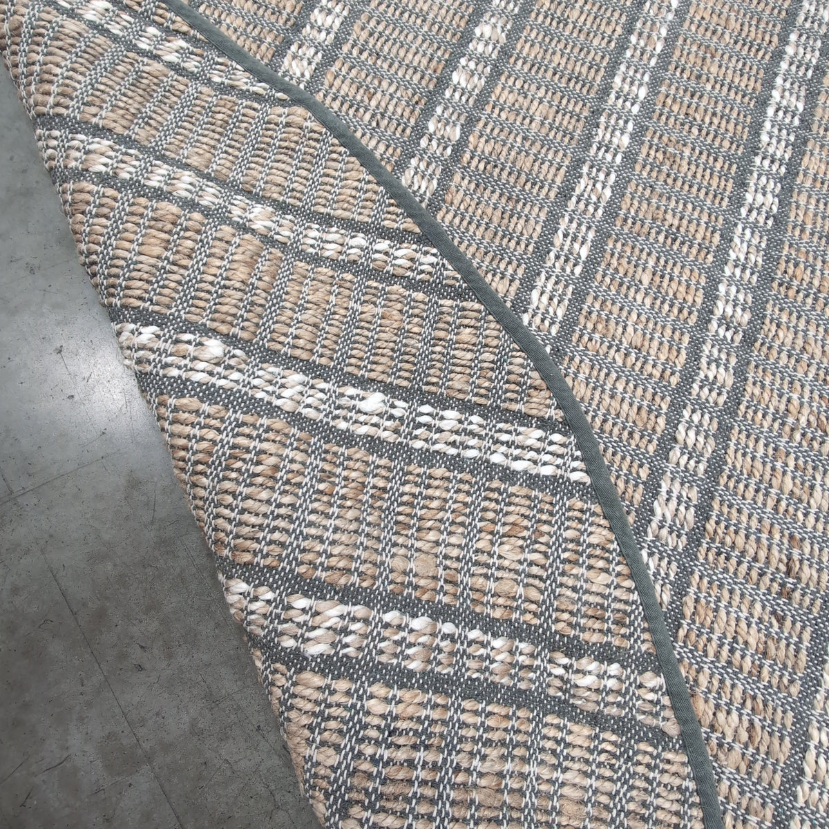 Tan and Grey Striped Area Rug in Natural Fiber