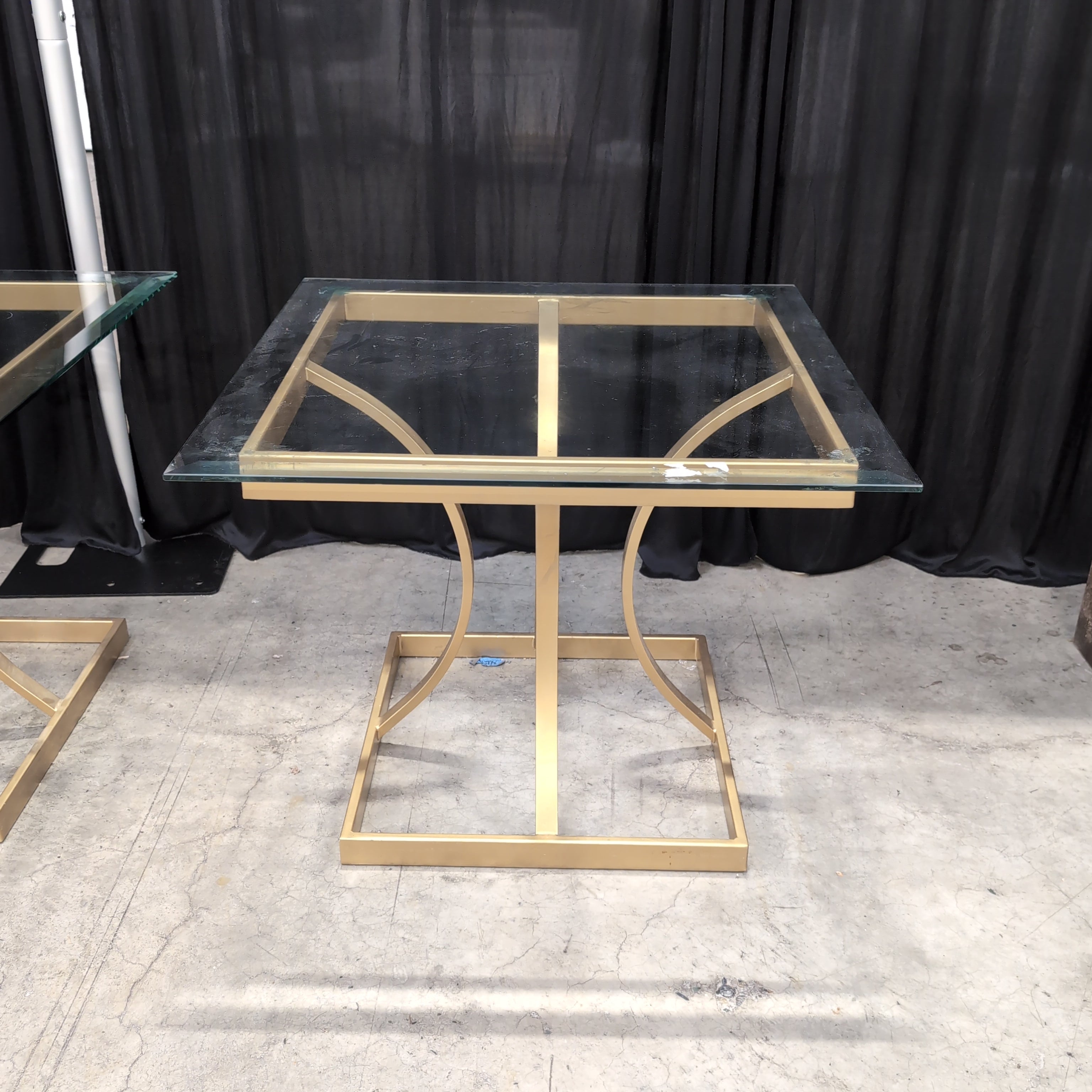 Geometric Gold Metal Coffee Table with Glass Top