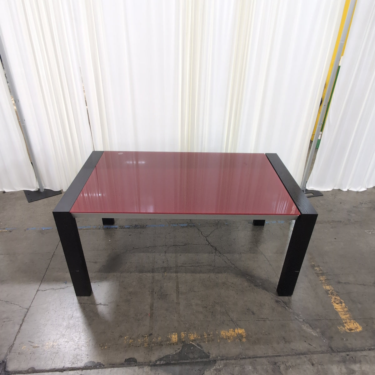 Glossy Red Rectangular Dining Table in Dark Wood