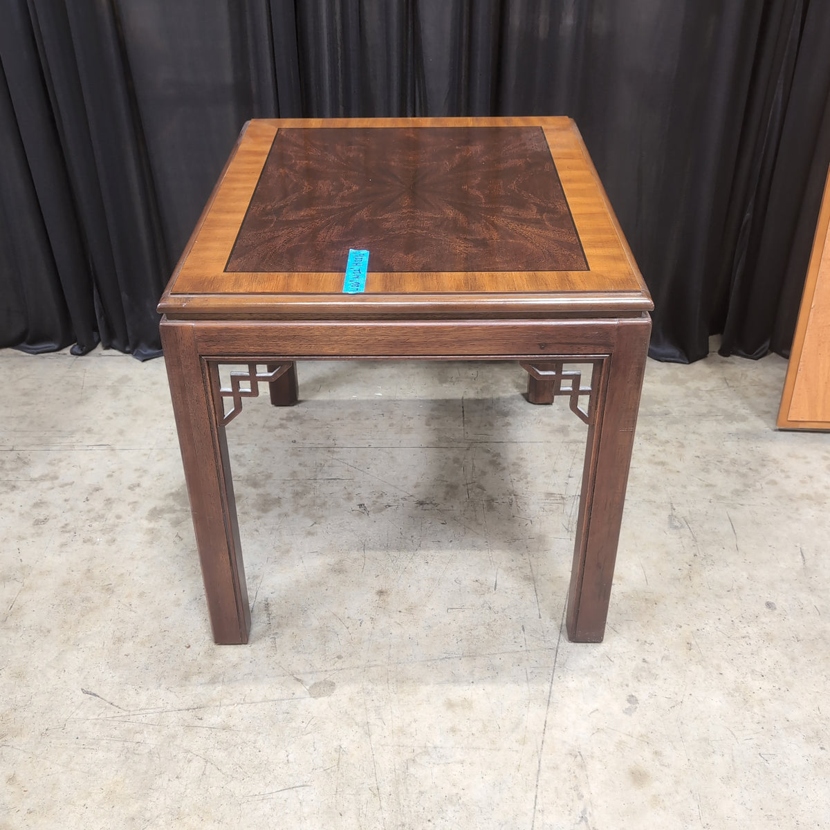 Brown Wood Square End Table with Geometric Legs