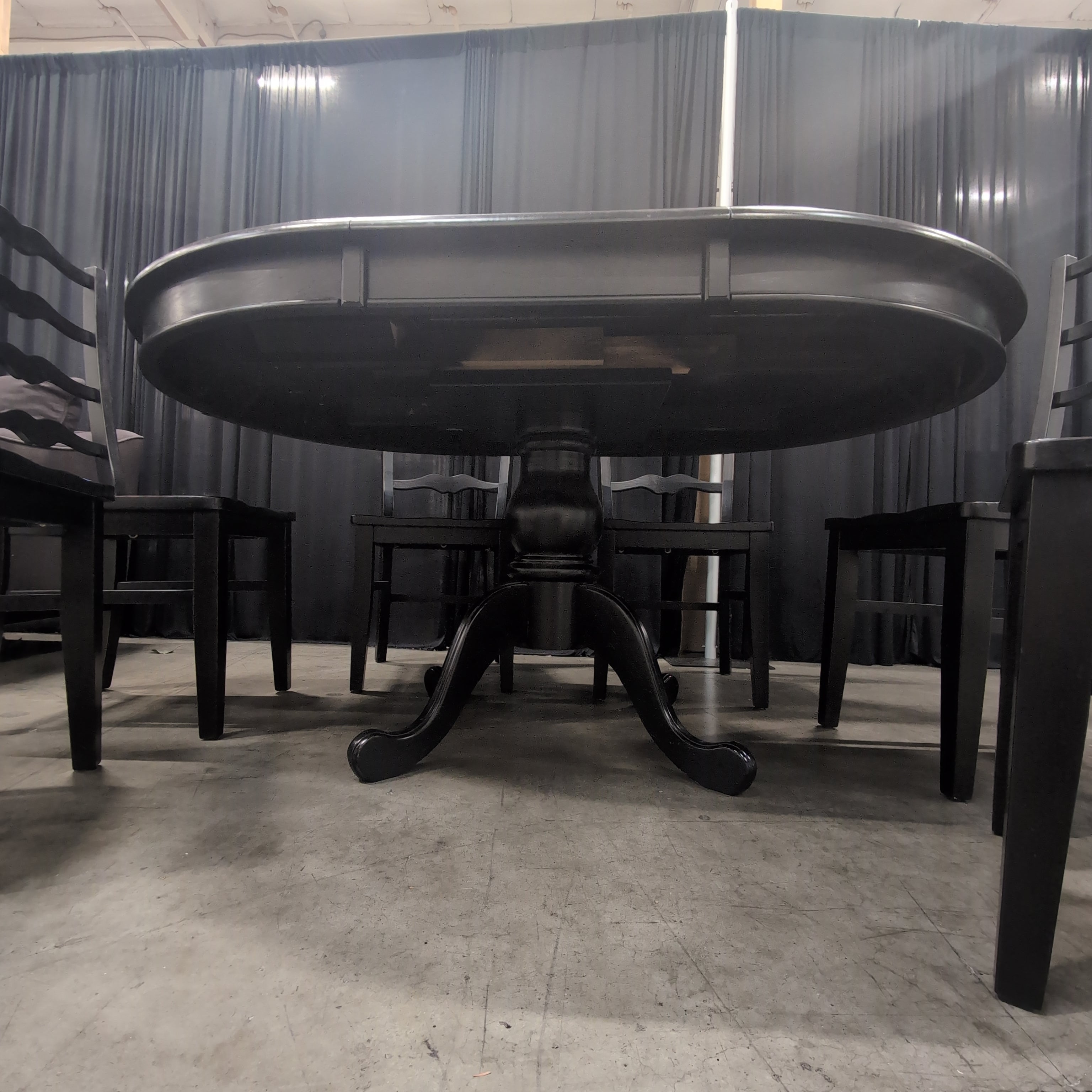 Round Pedestal Base Dining Table in Black Wood