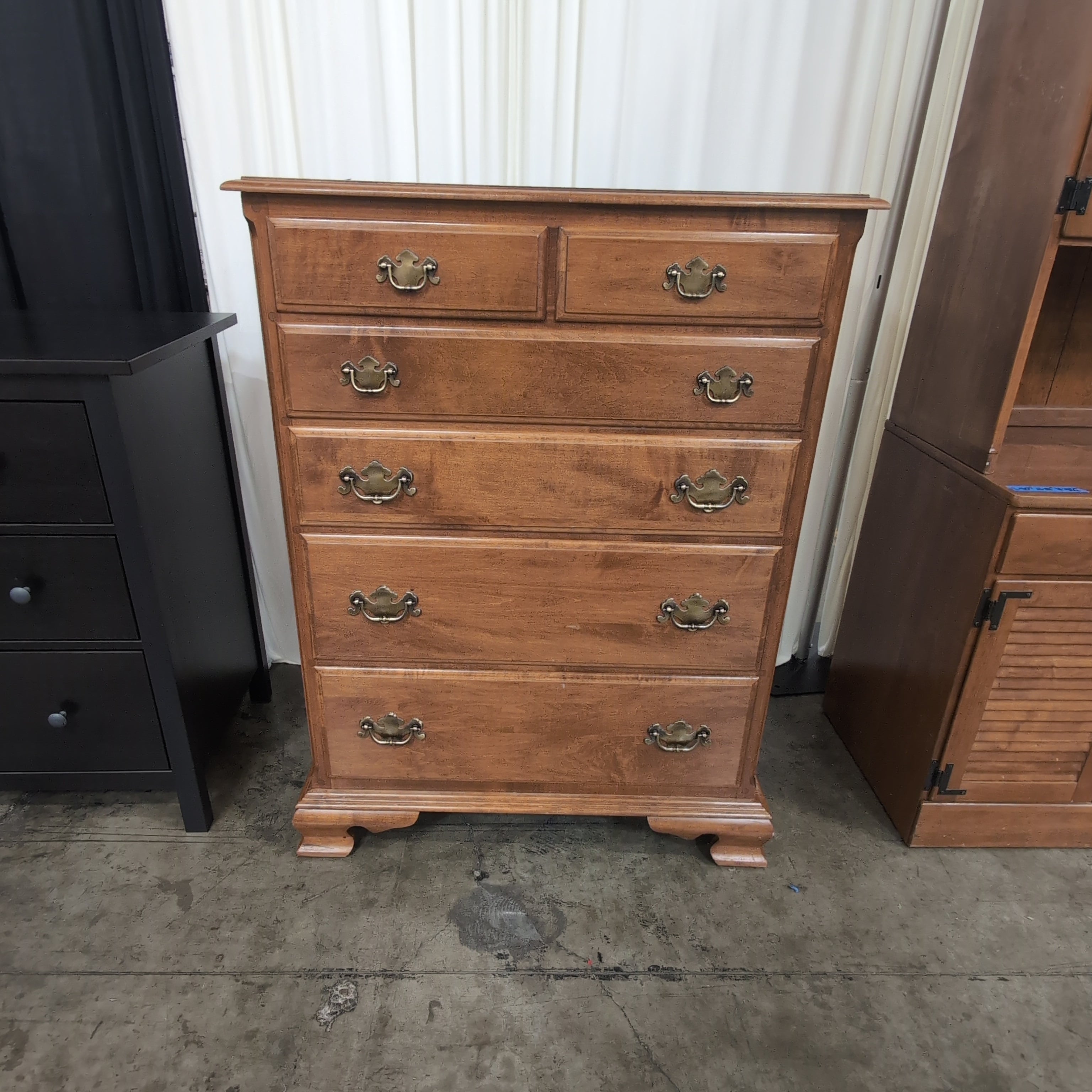 Ethan Allen Traditional Brown Wood Dresser with Ornate Hardware