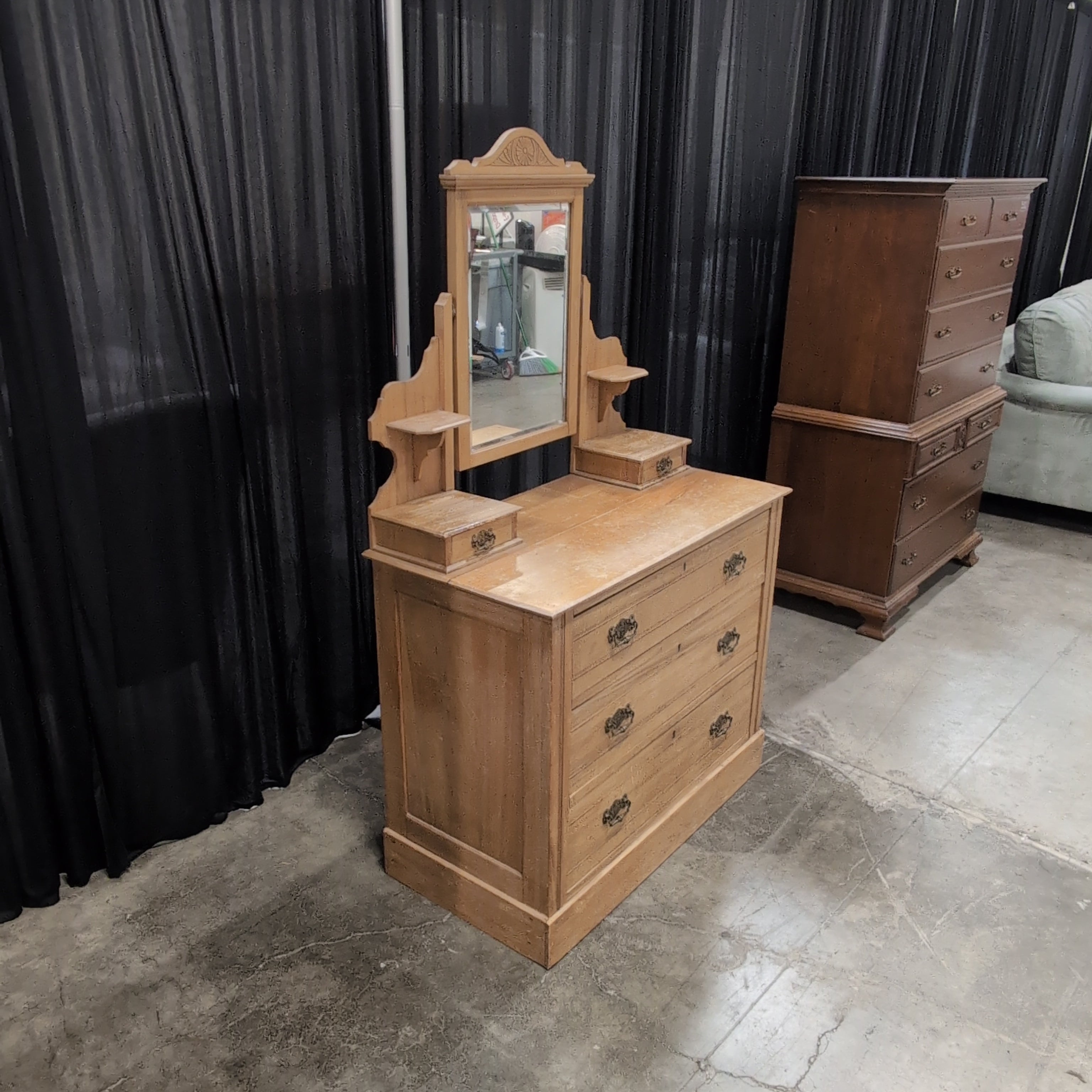 Vintage Light Wood Dresser with Mirror