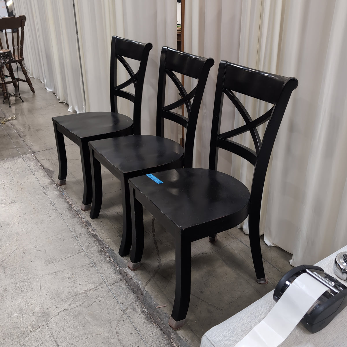 Set of Three Crate & Barrel Black Wood X-Back Dining Chair