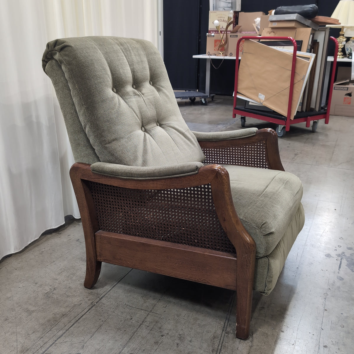 Sage Green Upholstered Recliner with Cane Details