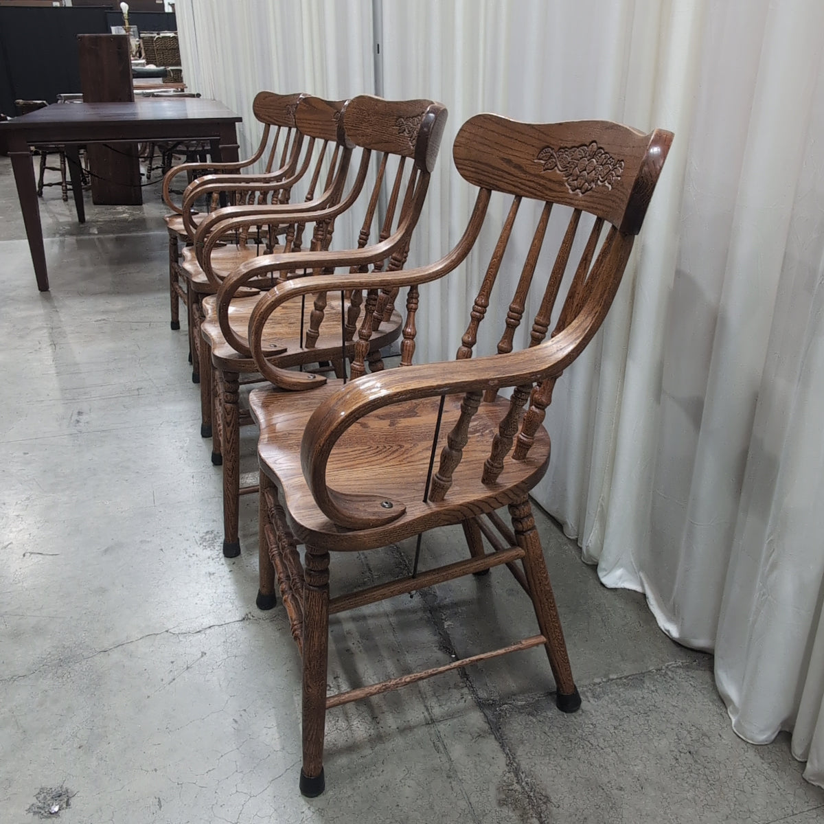 Carved Spindle Back Wood Dining Chair with Curved Arms