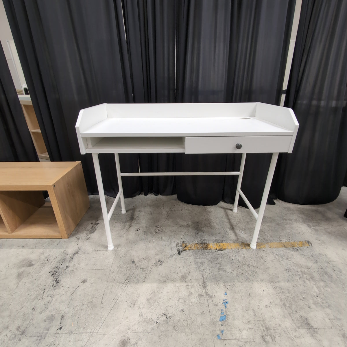 IKEA-White Minimalist Single-Drawer Desk with Cable Management