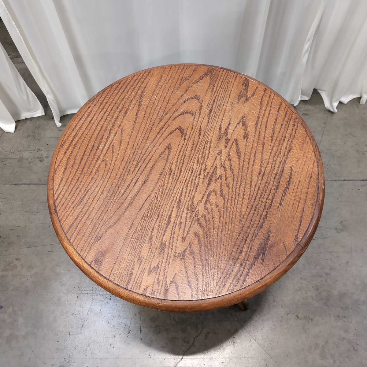 Round Brown Wood End Table with Pedestal Base