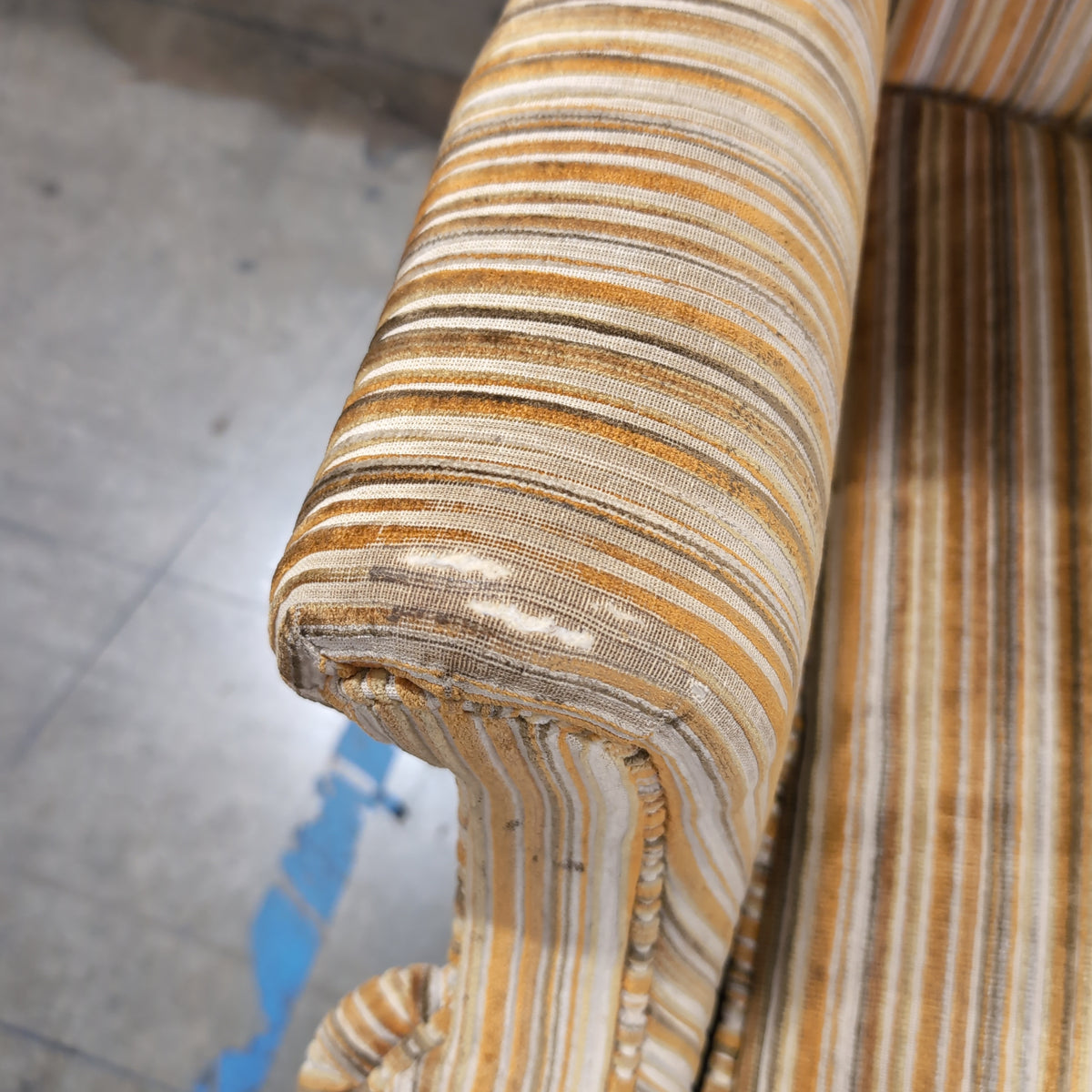 Traditional Brown Striped Wingback Chair