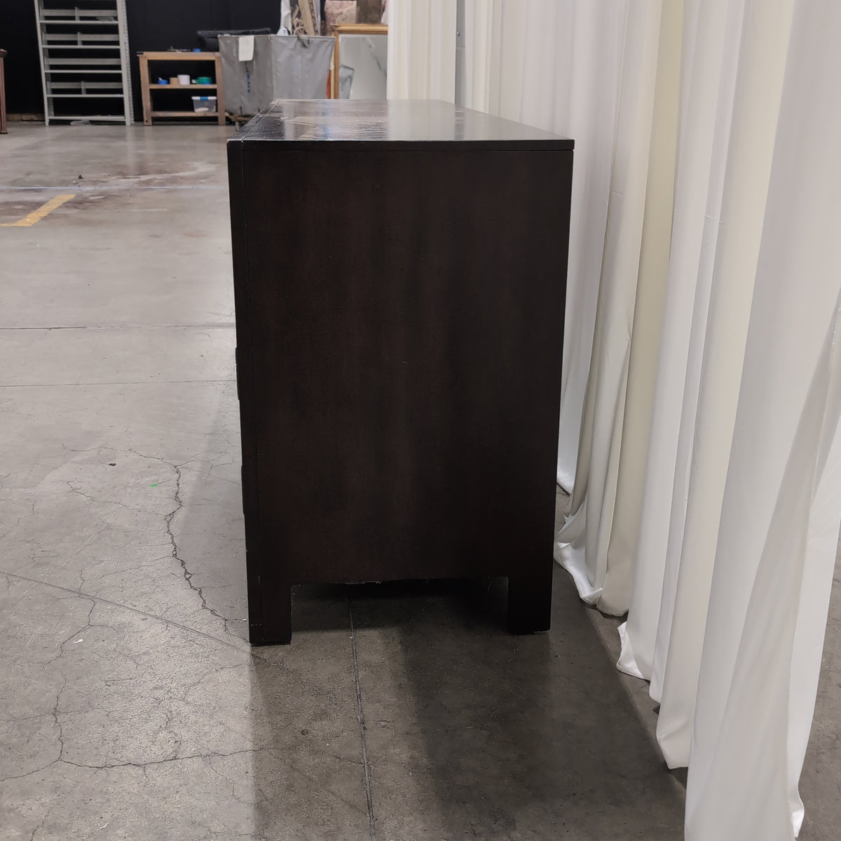 Dark Brown Wood TV Stand with Sliding Doors