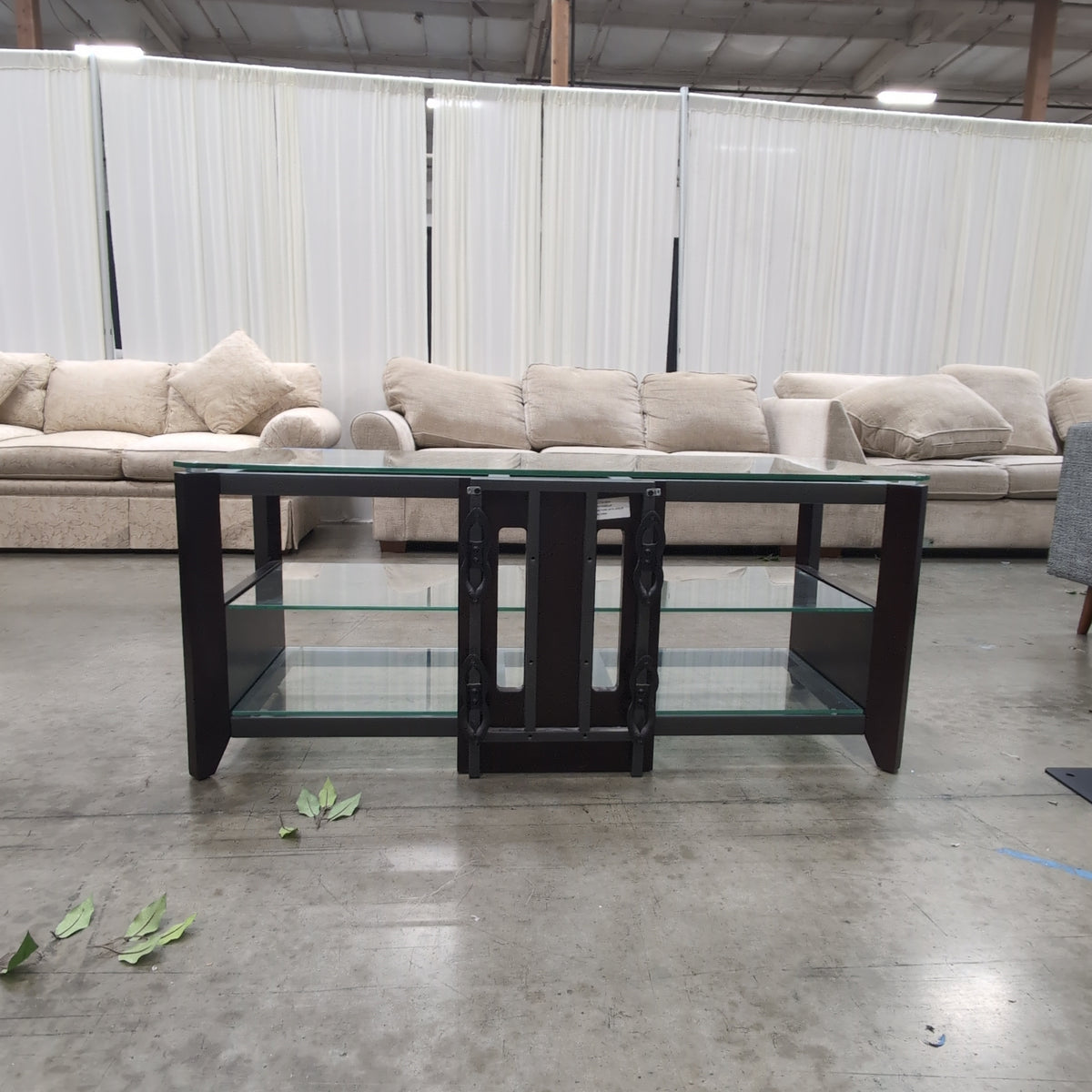 Rectangular Glass Top Coffee Table in Dark Wood