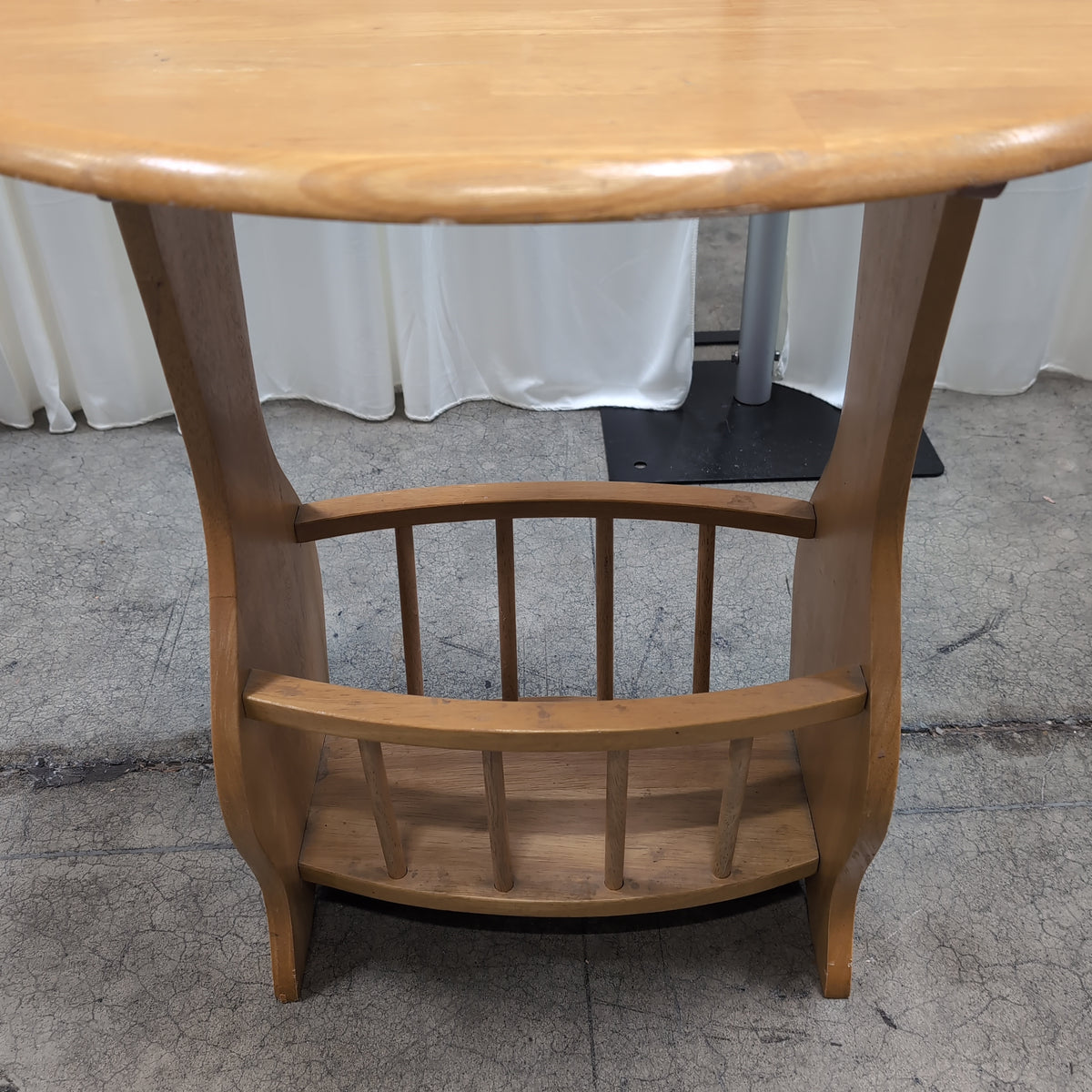 Natural Finish Oval End Table with Slat Shelf