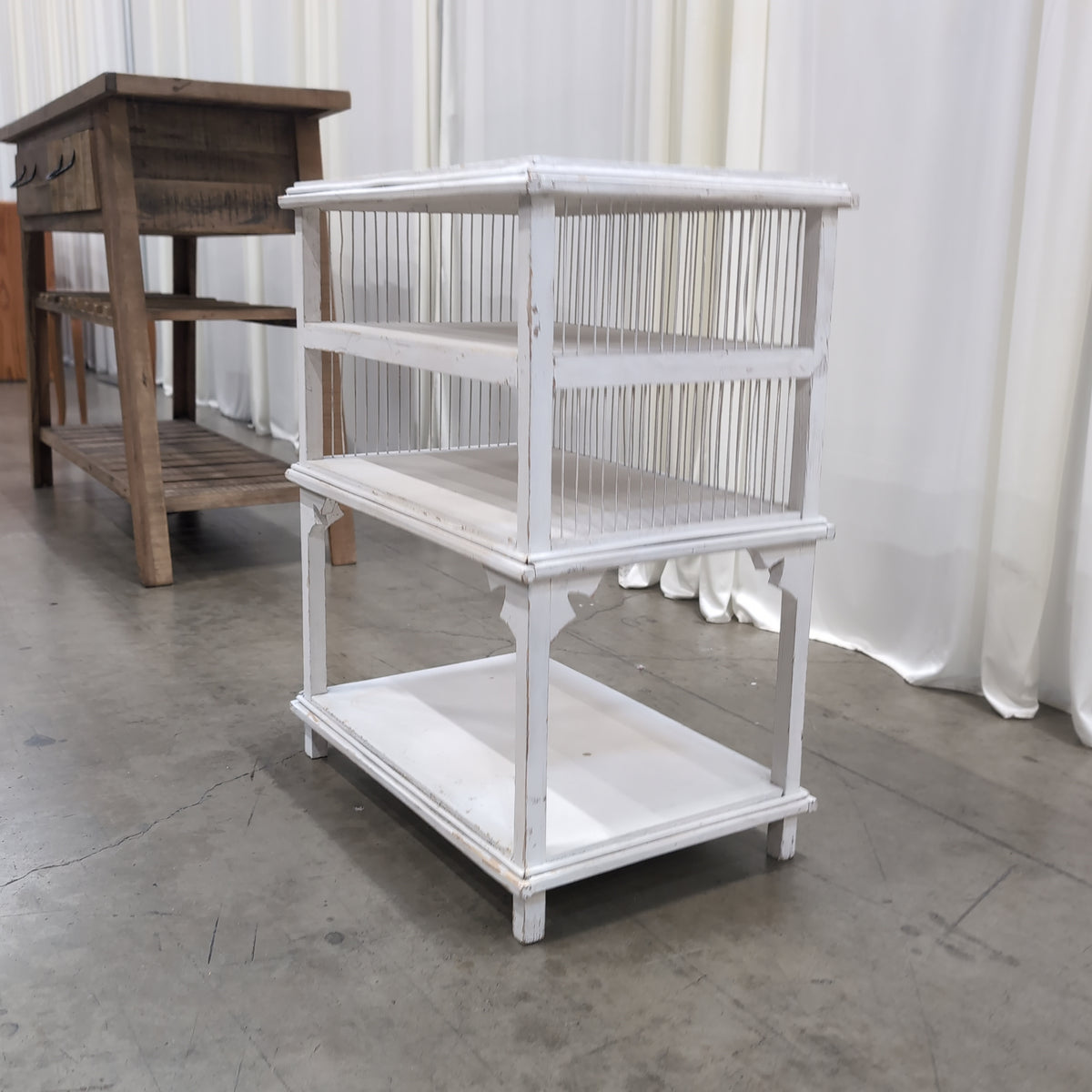 Distressed white Three-Tier Storage Shelf