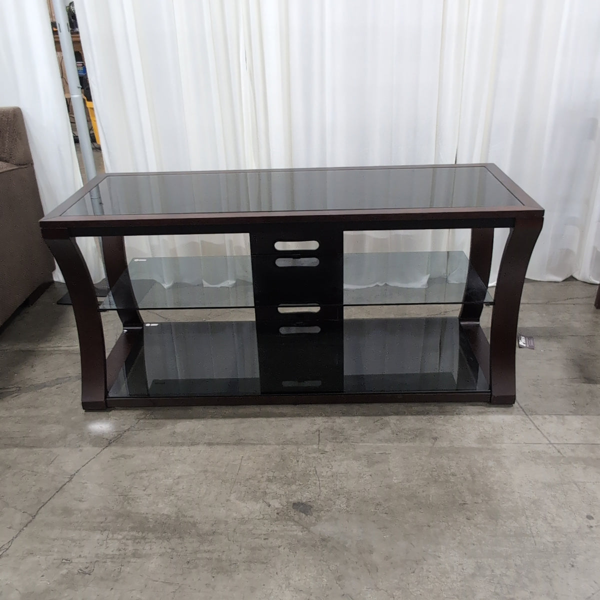 Dark Wood Multi-Tier TV Stand with Glass Shelves