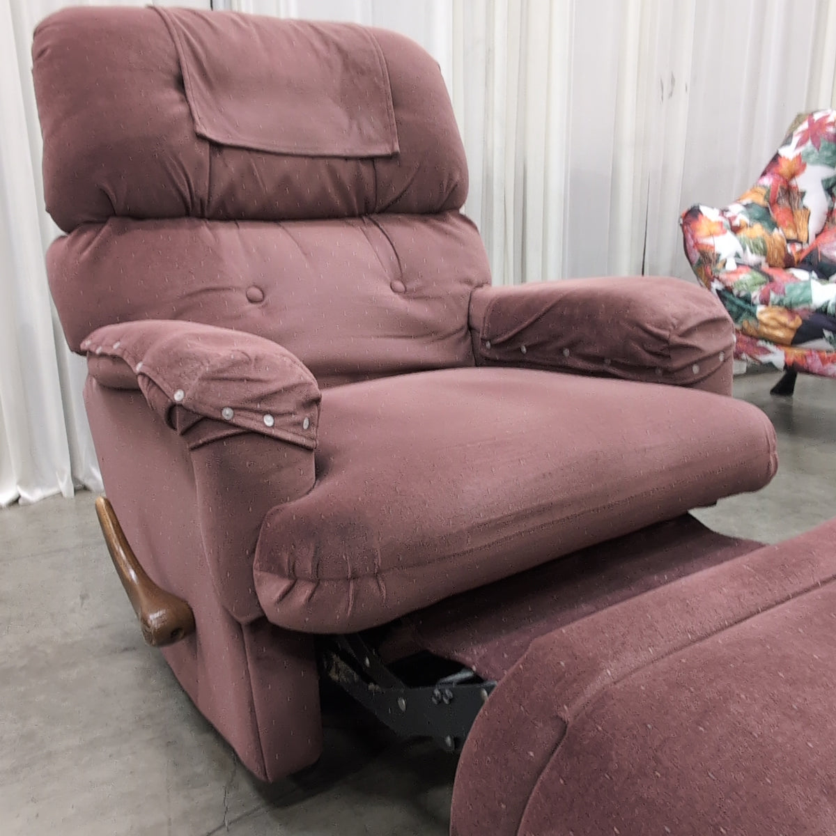 Padded Dusty Rose Fabric Swivel Recliner with Polka Dots