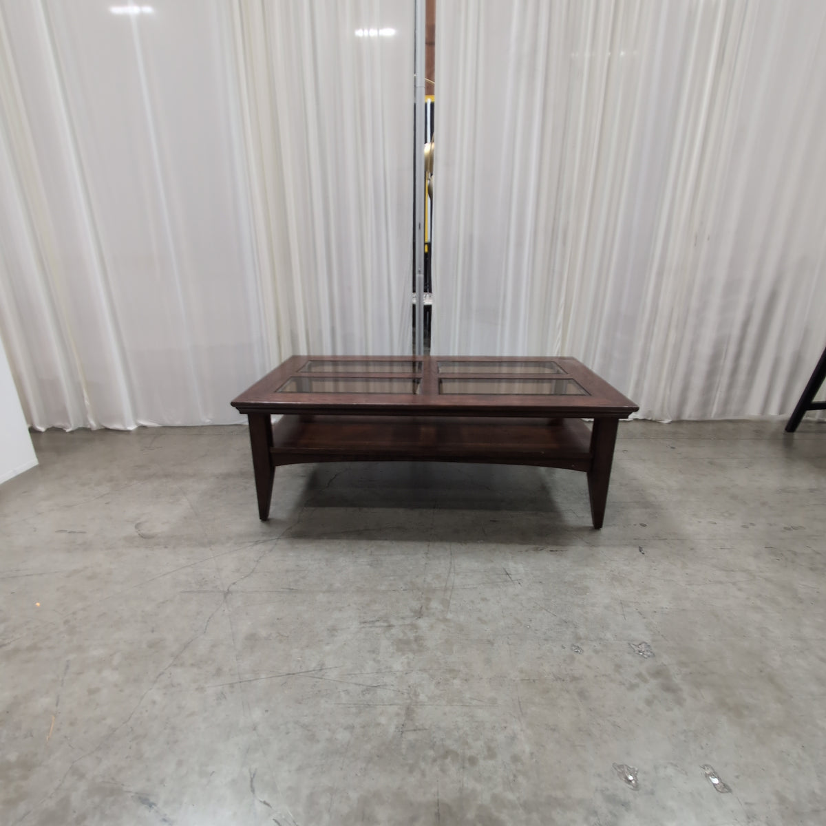 Dark Stained Wood Coffee Table with Glass Insert