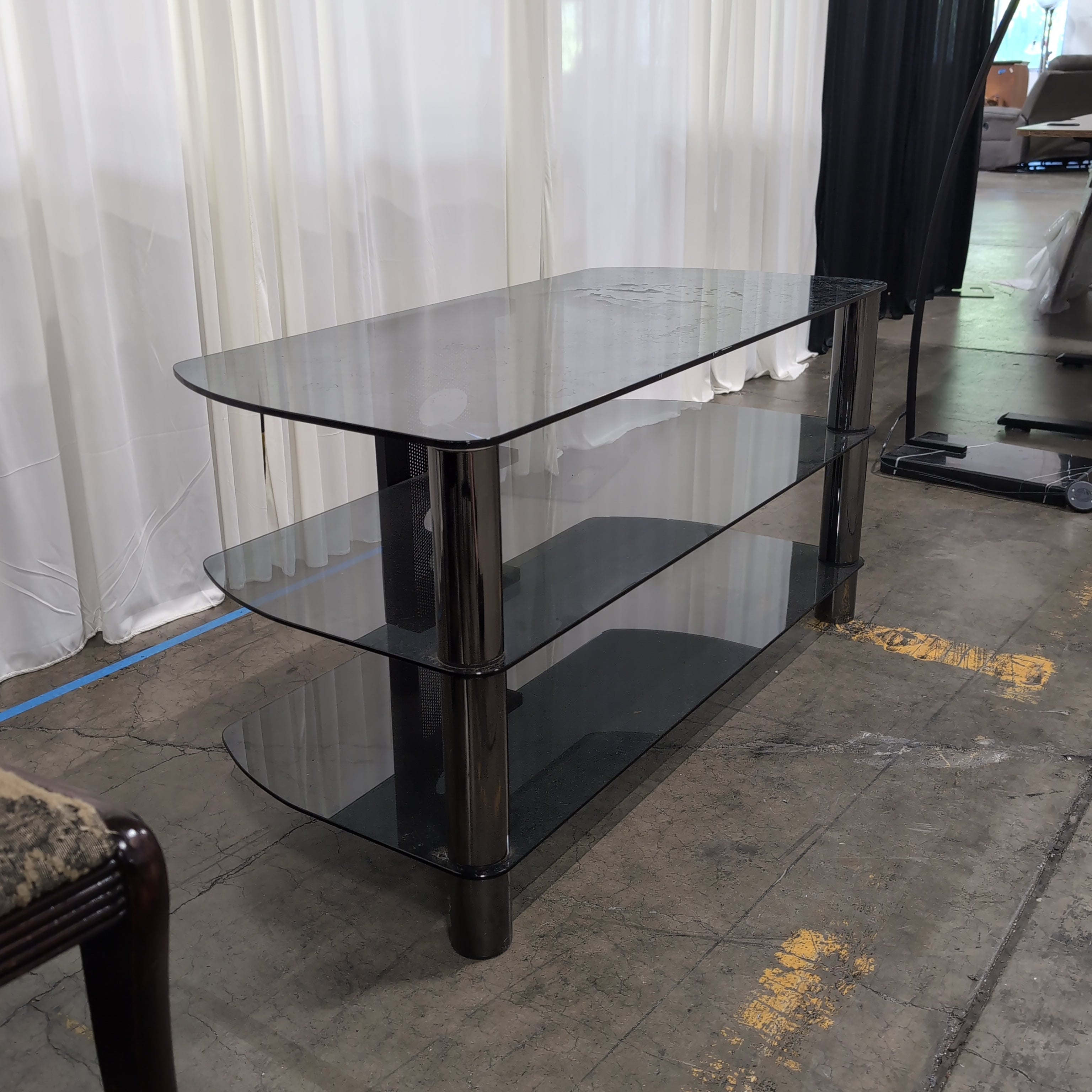Modern Smoked Glass Three-Tier TV Stand