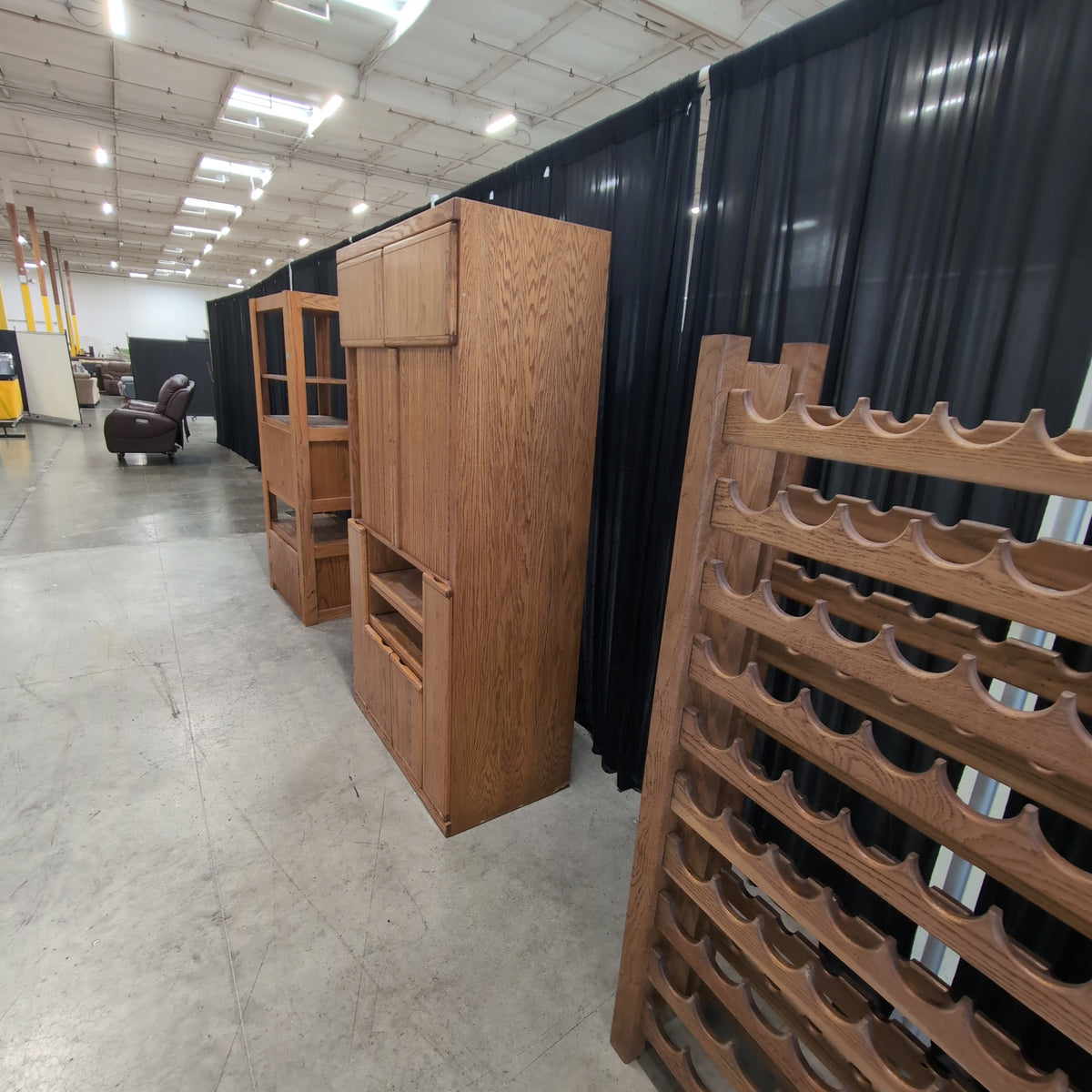 Oak Finish Tall Storage TV Stand with Slatted Doors
