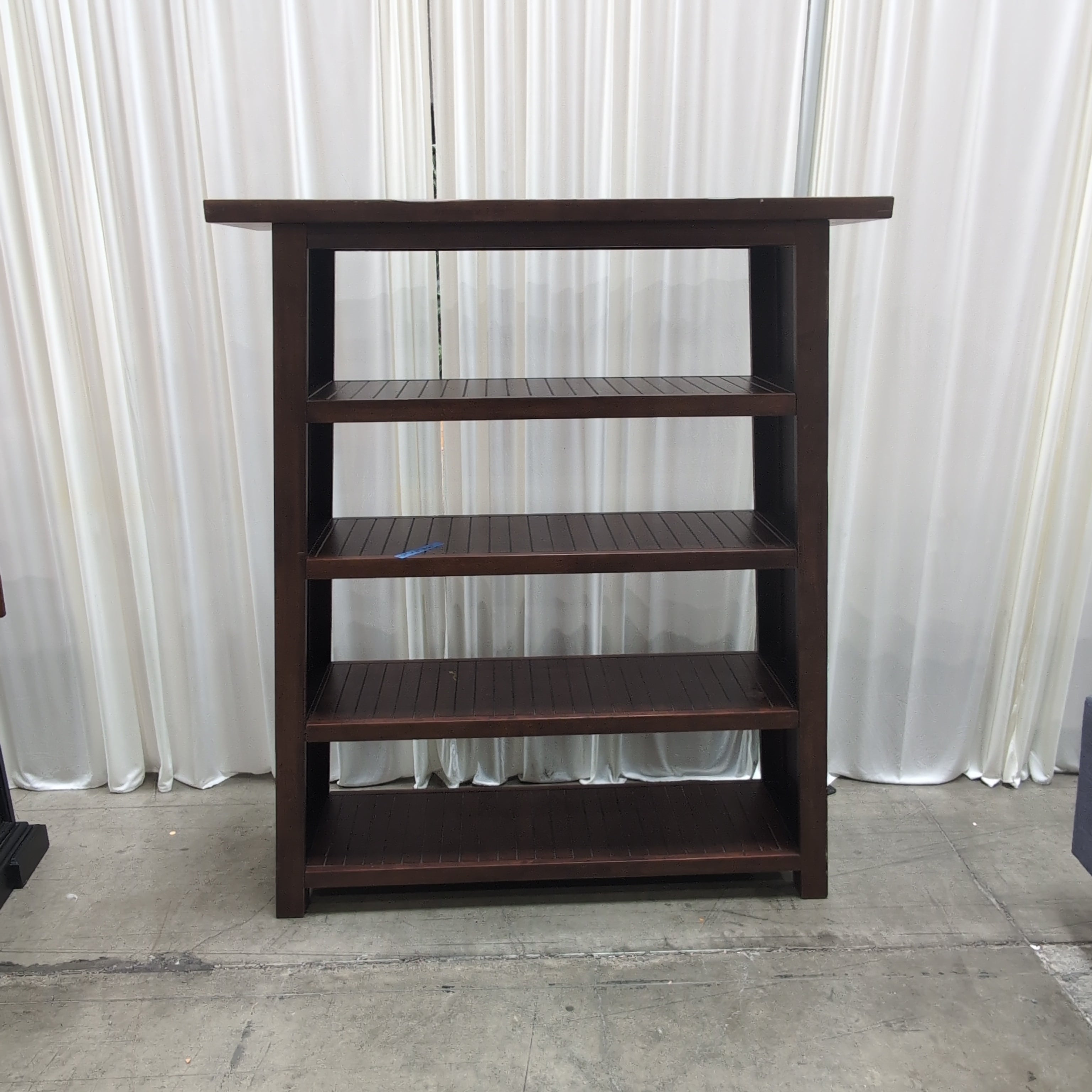 Five-Tier Dark Wood Bookcase with Slatted Shelves