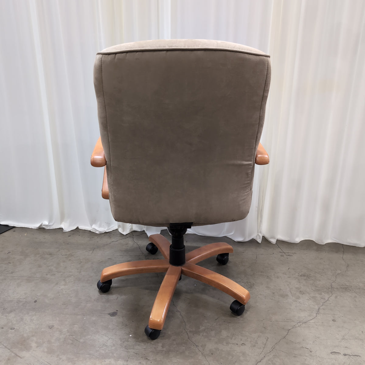 Tan Padded Executive Office Chair with Wood-Look Arms