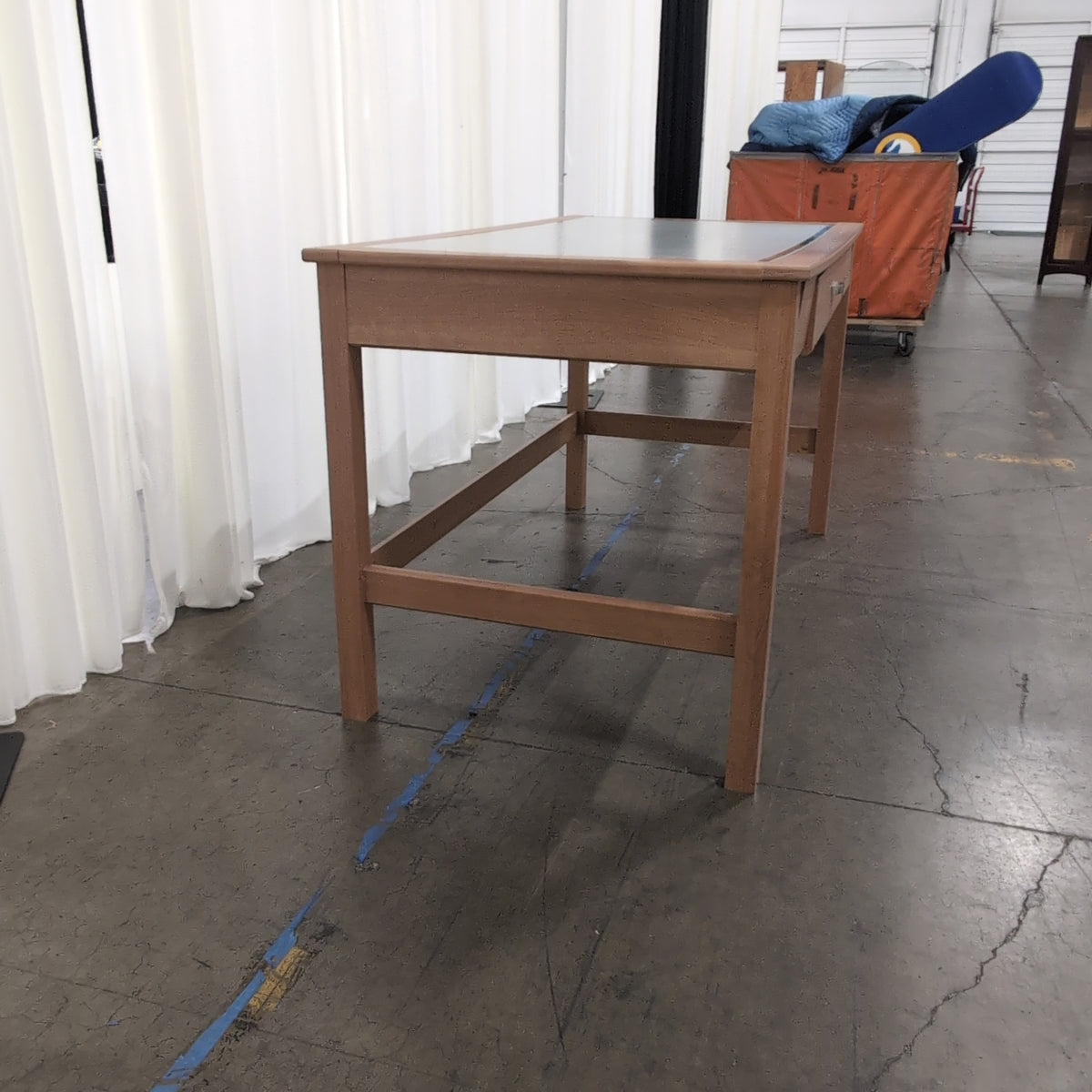 Natural Wood Two-Drawer Desk with Frosted Glass Top