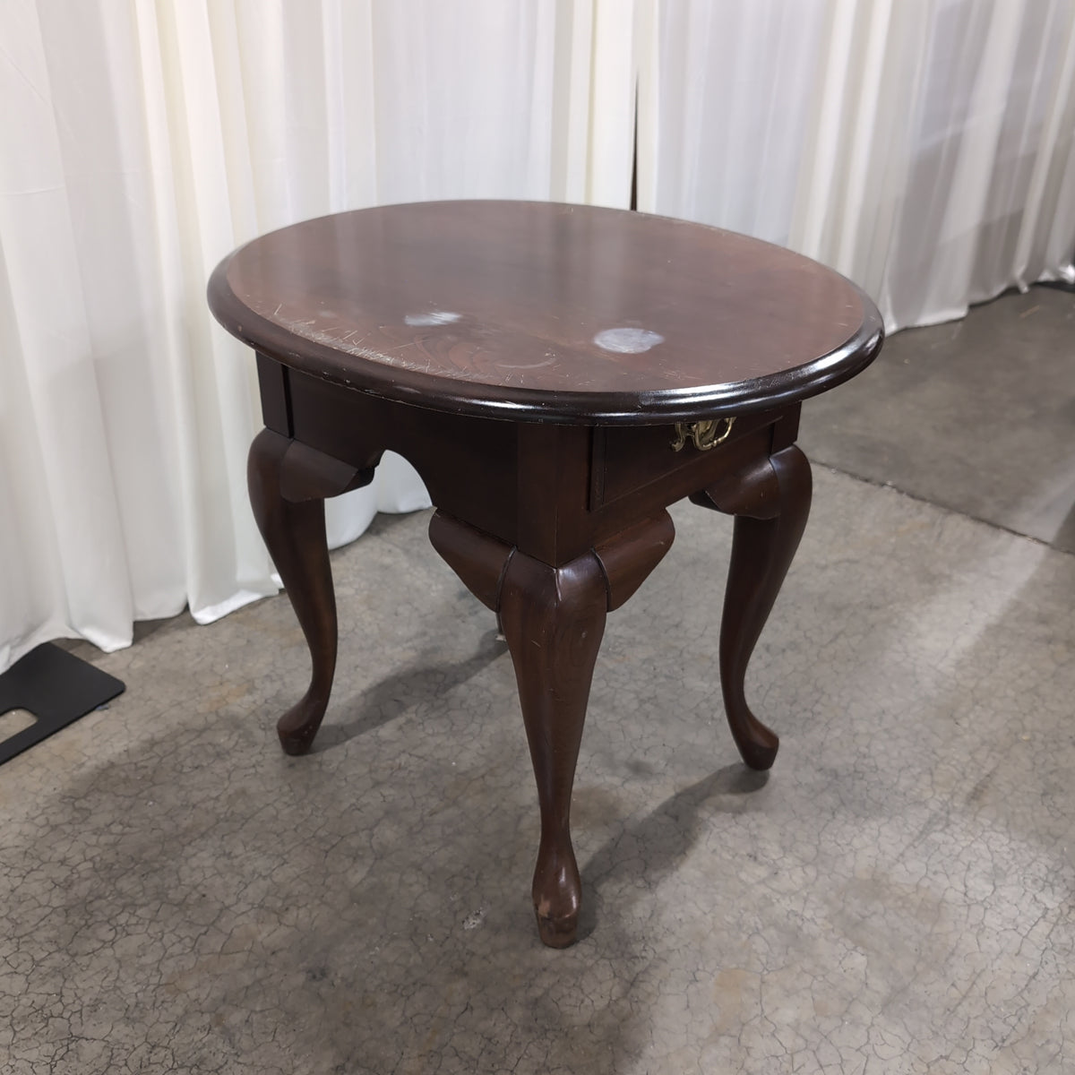 Dark Hardwood Queen Anne Style End Table with Ornate Hardware