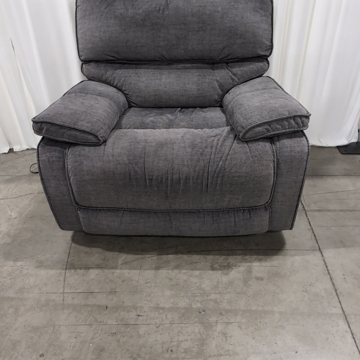 Gray Fabric Overstuffed Recliner with Padded Arms