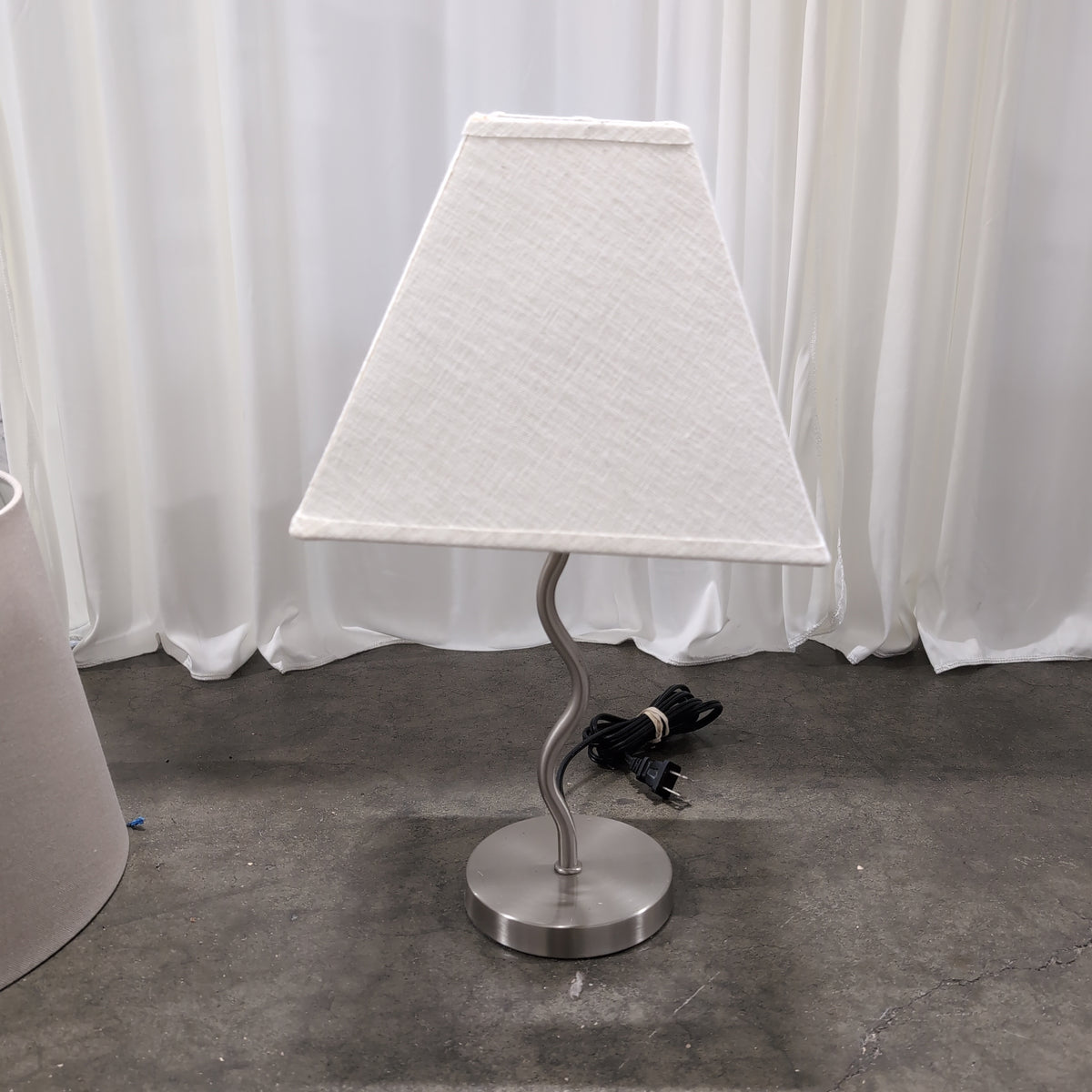 Modern Brushed Nickel Wavy Stem Table Lamp with Fabric Shade