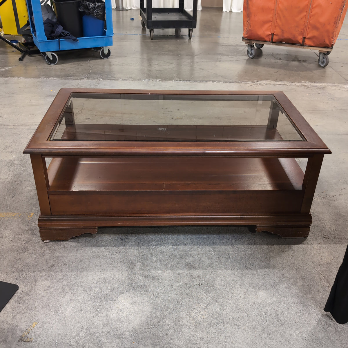 Dark Cherry Wood Coffee Table with Two Drawers