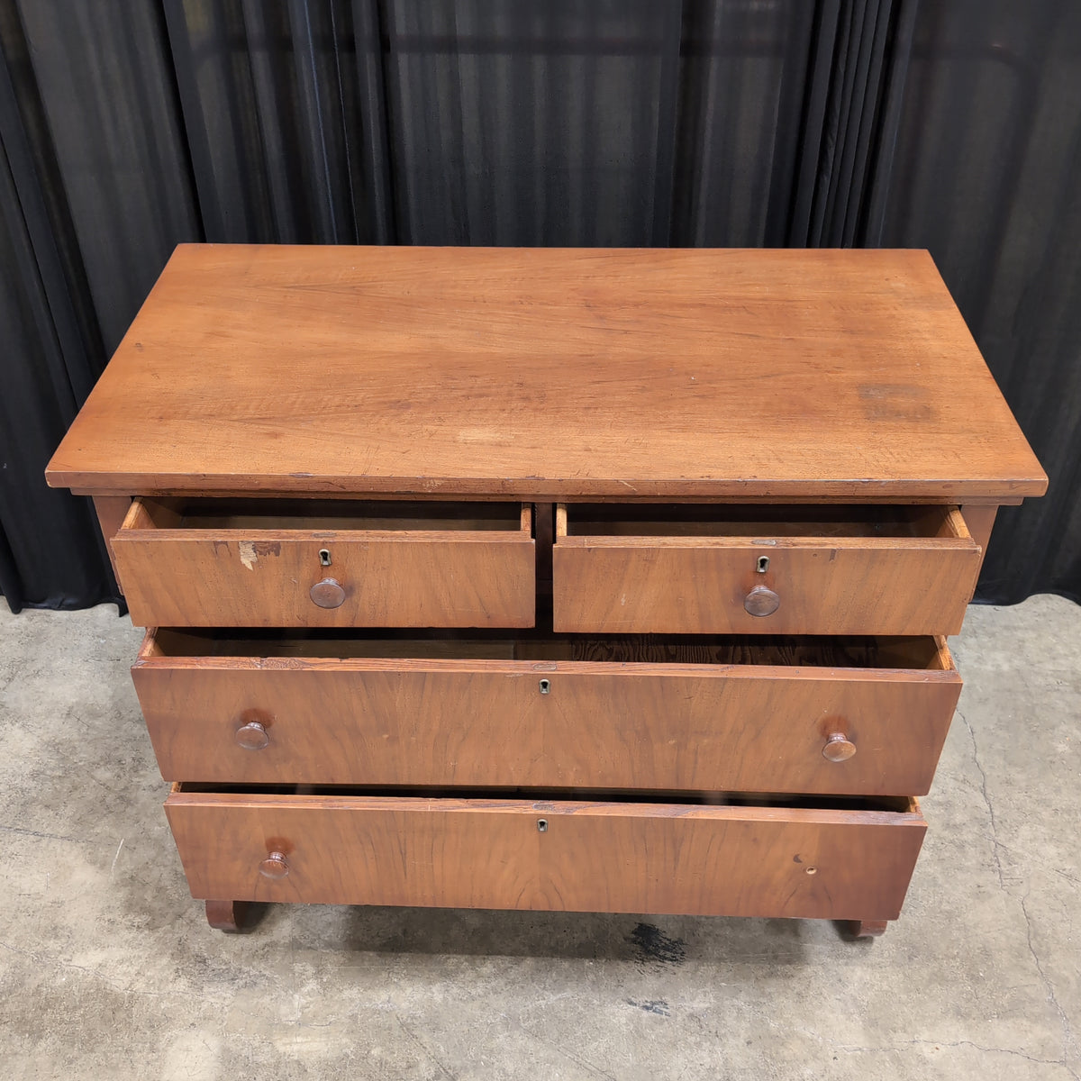 Brown Stained Wood Two-Over-Two Drawer Dresser