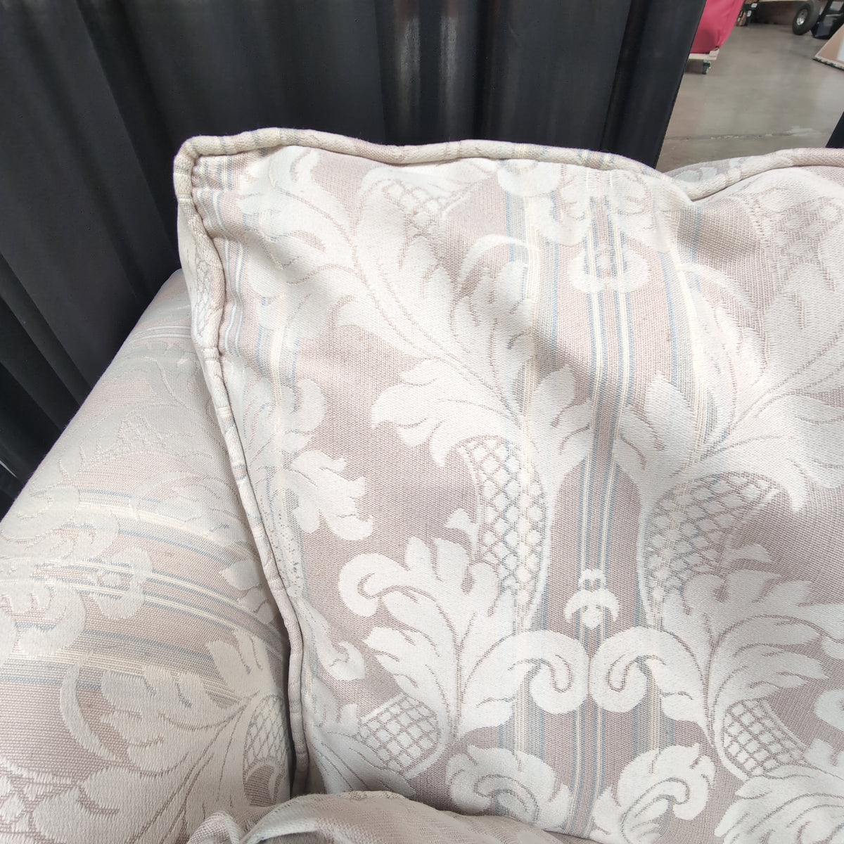 Light Beige Damask Patterned Skirted Couch
