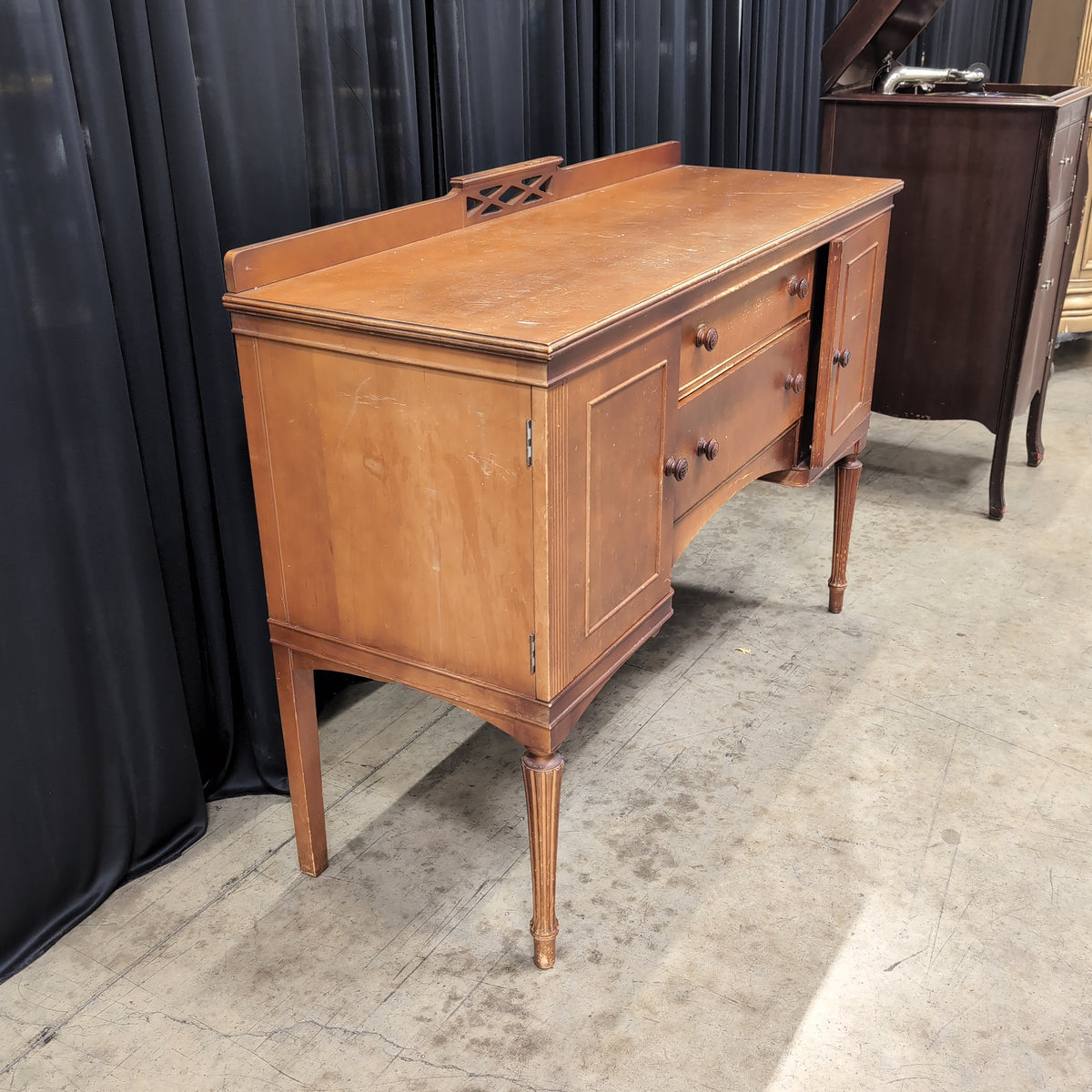 Warm Toned Wood Buffet with Fluted Legs