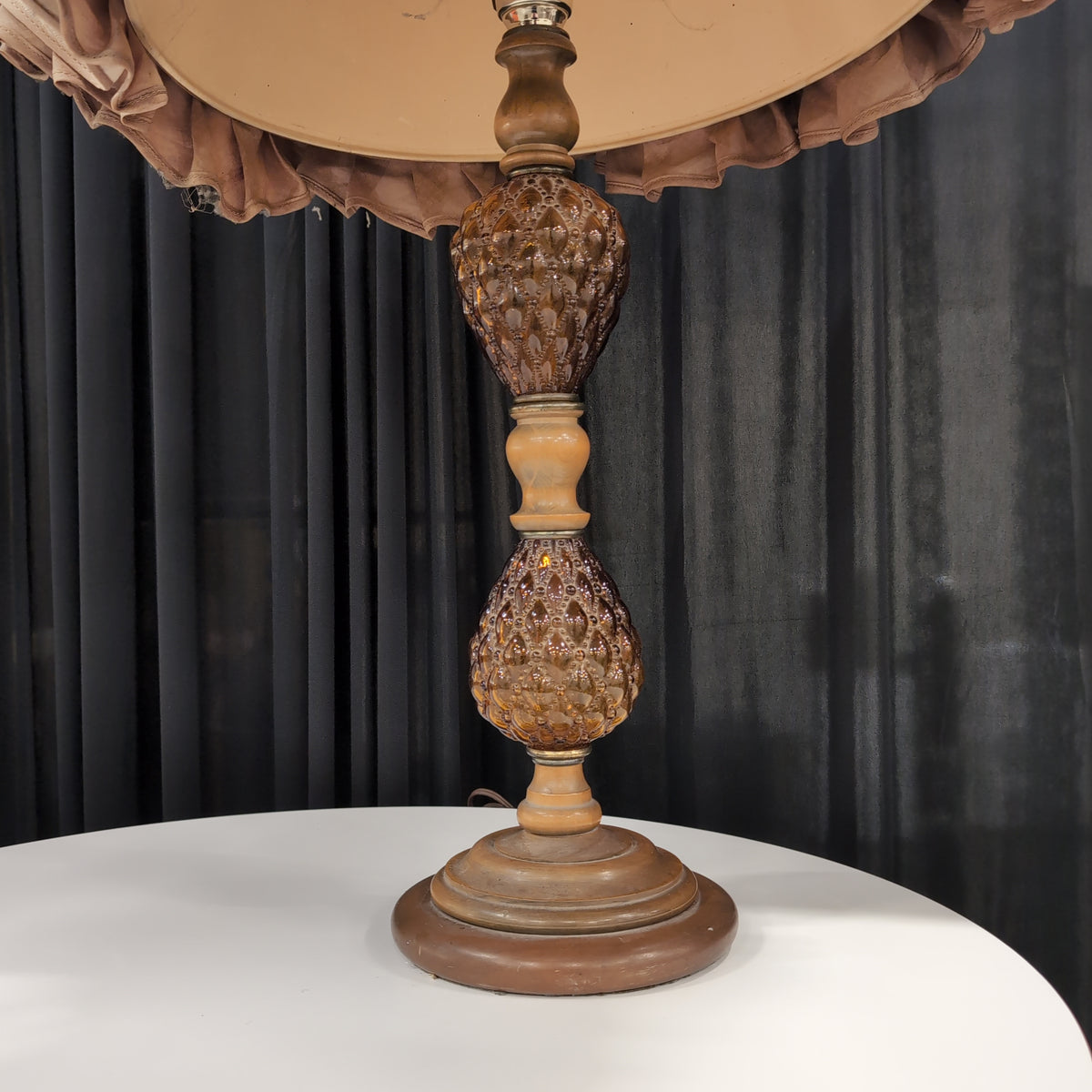 Amber Glass and Wood Decorative Table Lamp