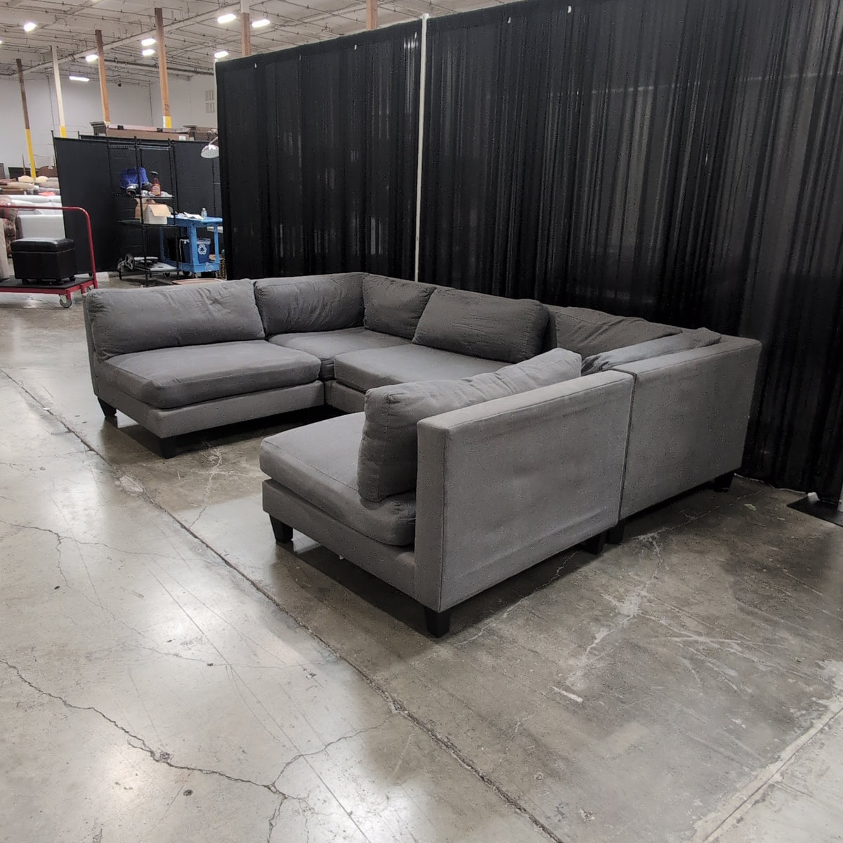 Grey Fabric L-Shaped Sectional Couch