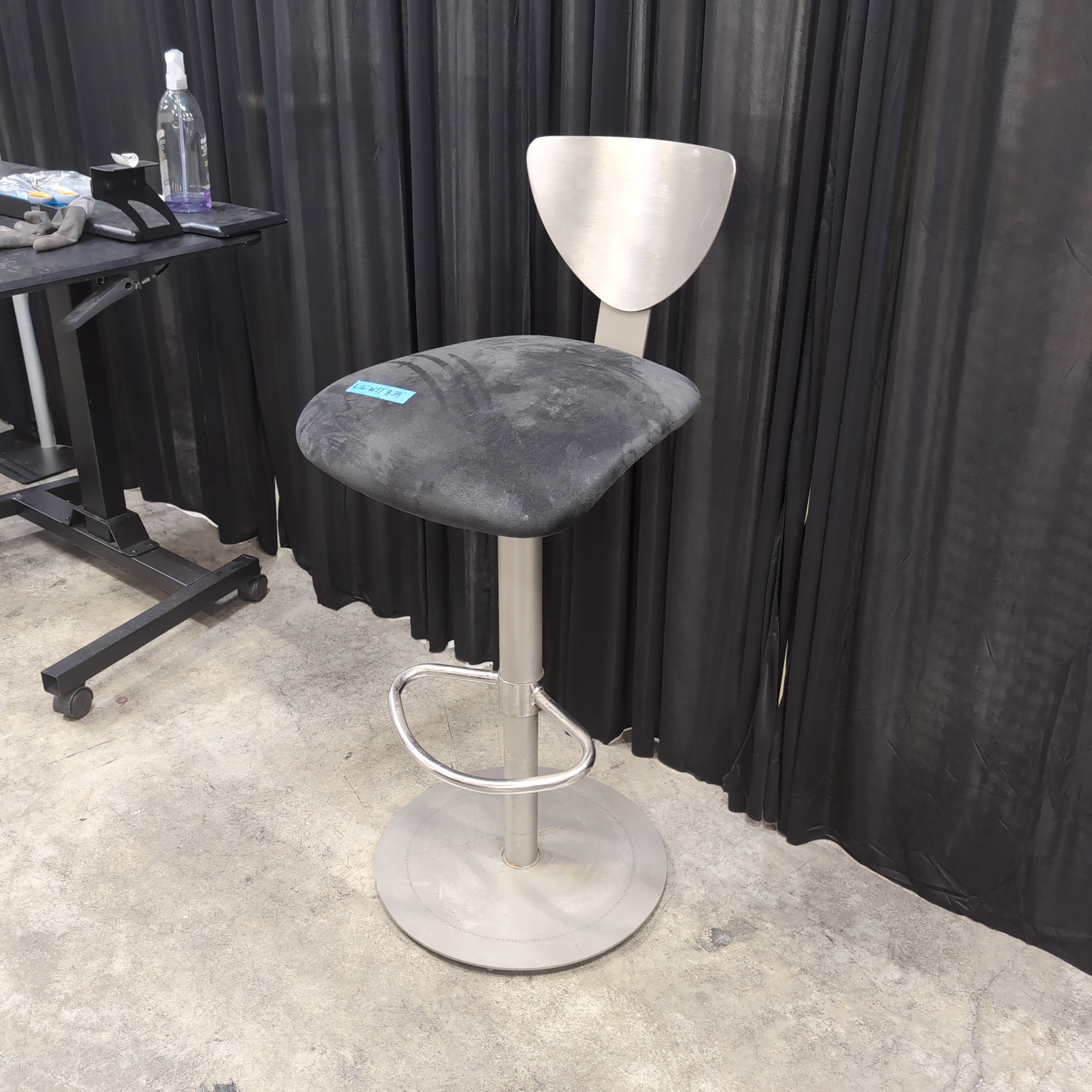 Brushed Metal Adjustable Height Bar Stool with Dark Fabric Seat