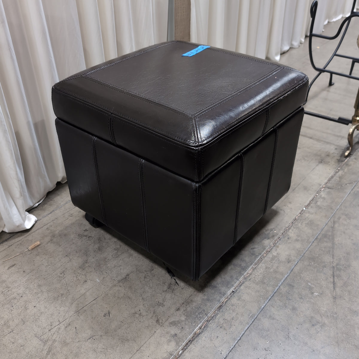 Dark Brown Faux Leather Storage Ottoman on Casters