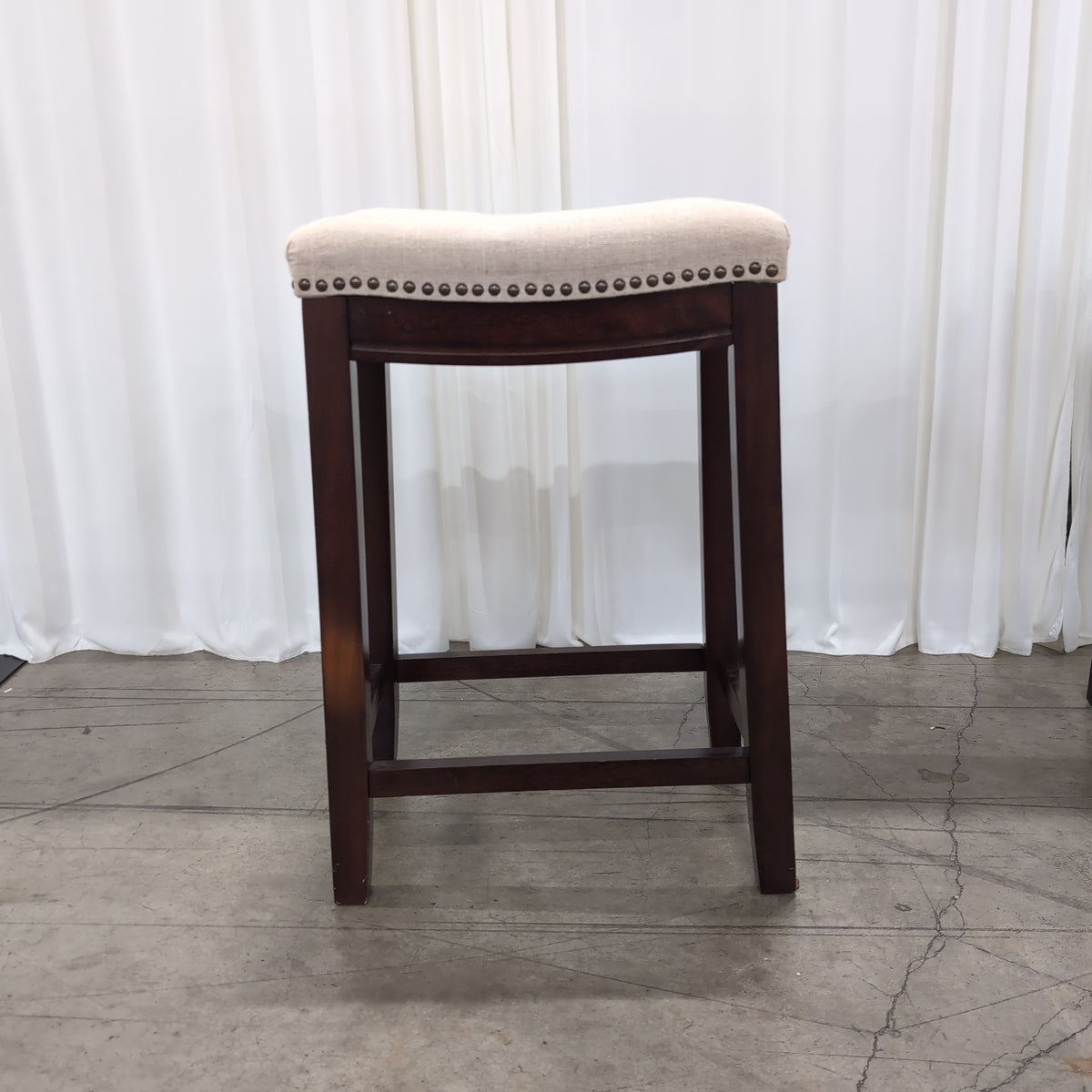 Set of Three Linon Home Products Upholstered Stools in Dark Wood