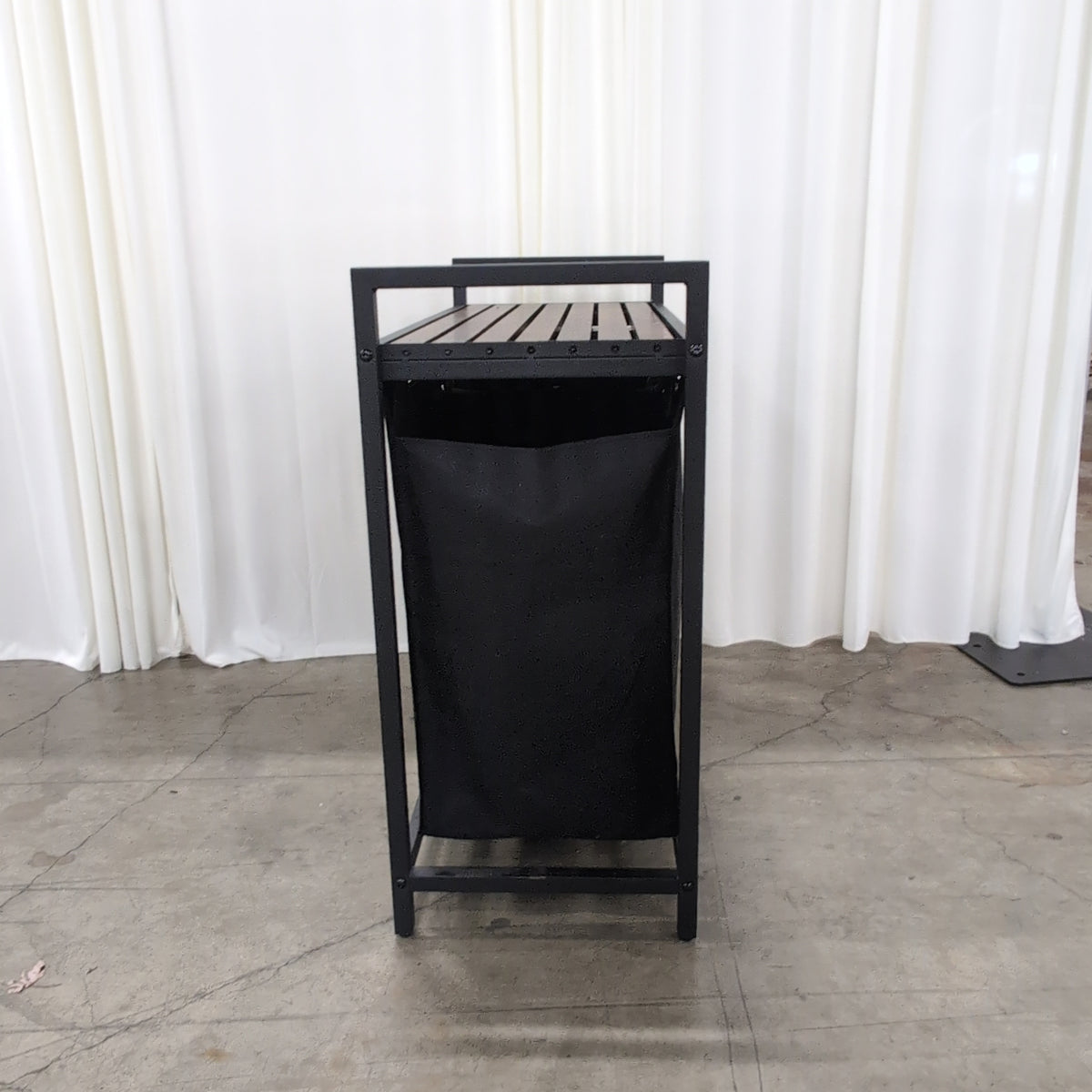 Industrial Black Metal Laundry Hamper with Wood Top