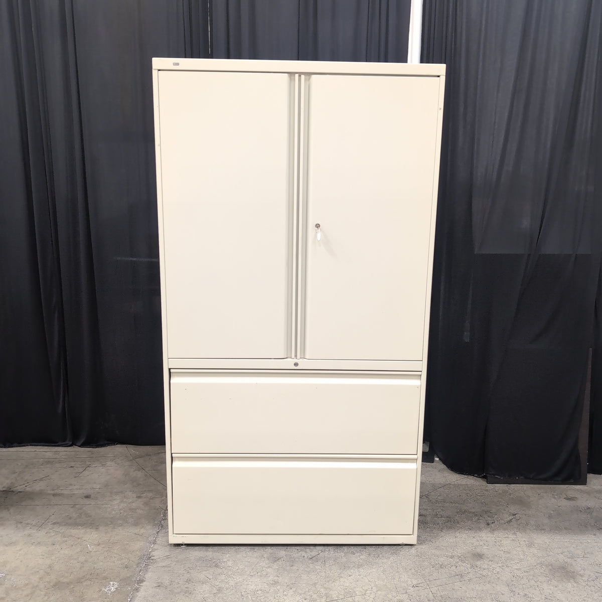 Light Beige Metal Storage Cabinet with Sliding Doors