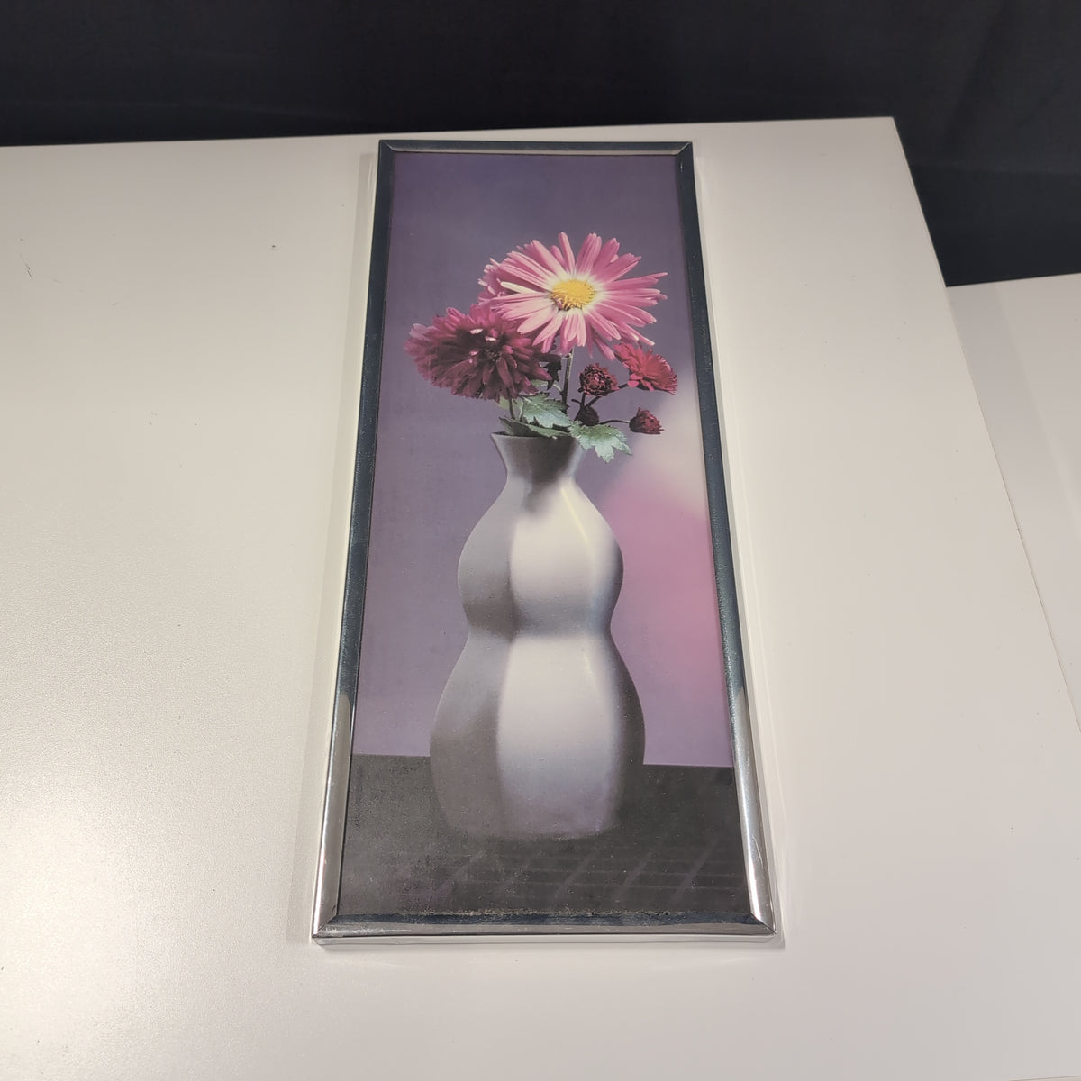 Pink and Purple Floral Still Life Picture in Silver Frame