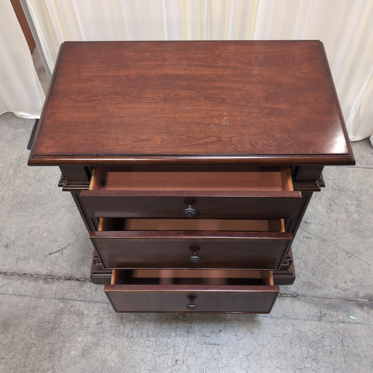 Traditional Dark Wood Three-Drawer Nightstand
