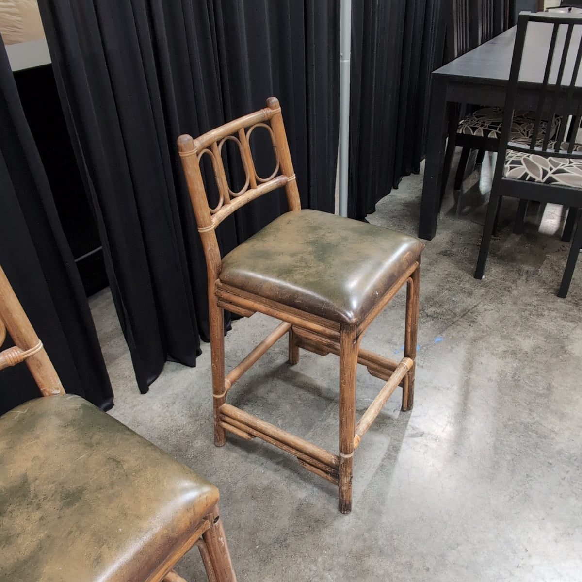 Vintage Bamboo Frame Dining Chair with Green Seat