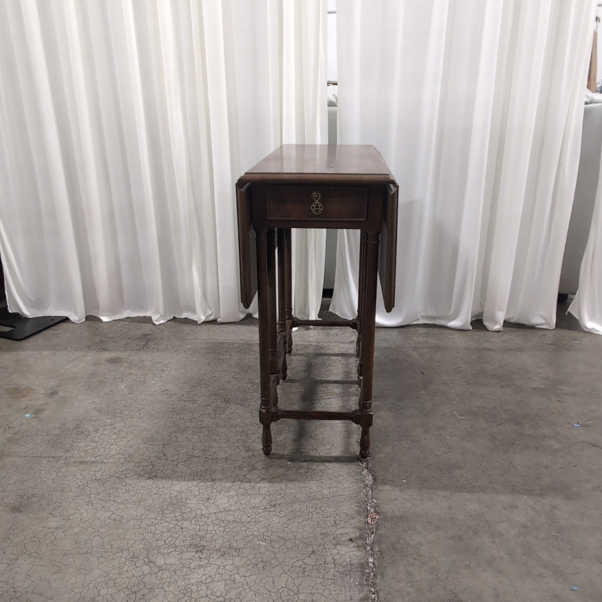 Dark Wood Drop Leaf Console Table with Drawer