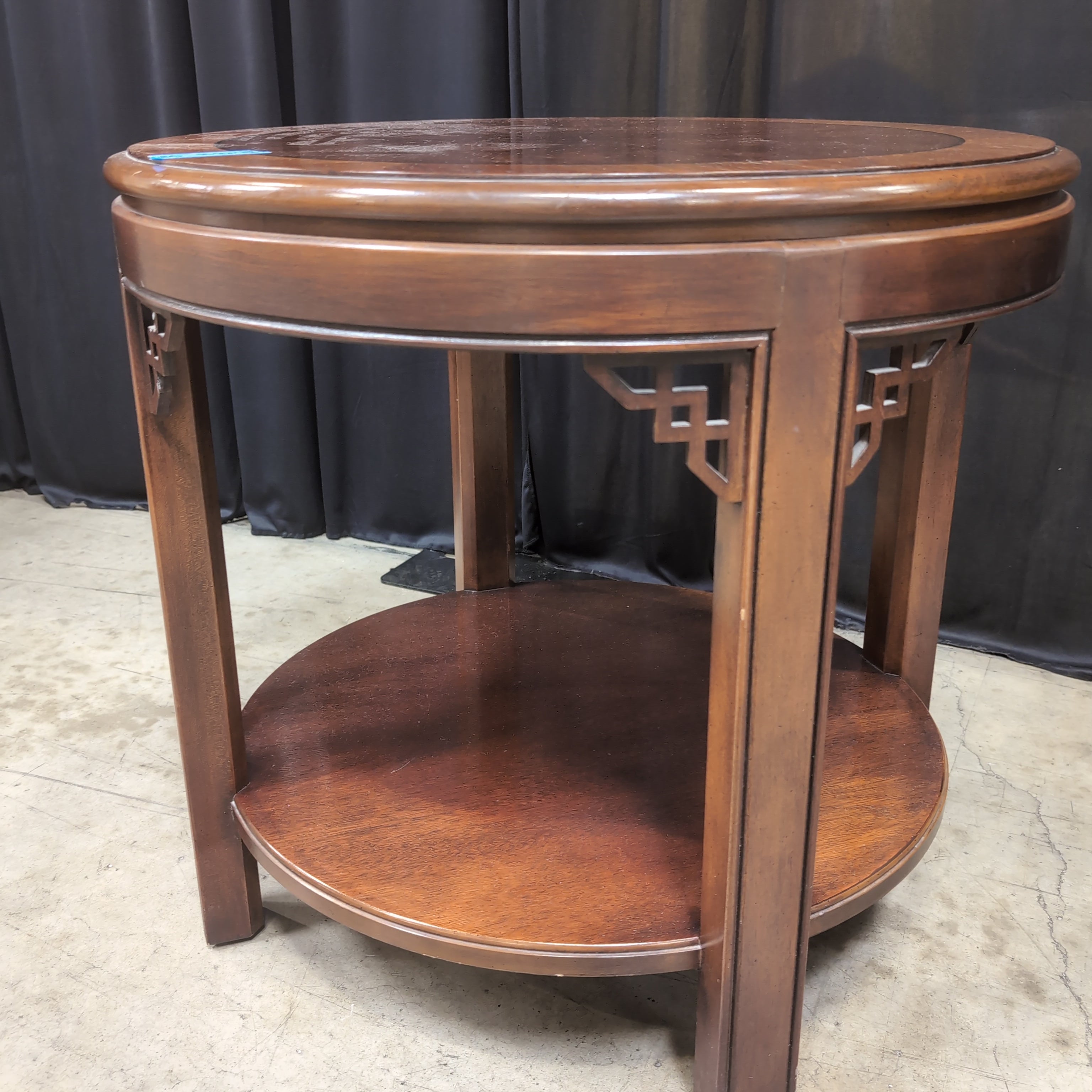 Traditional Brown Wood Round End Table with Lower Shelf