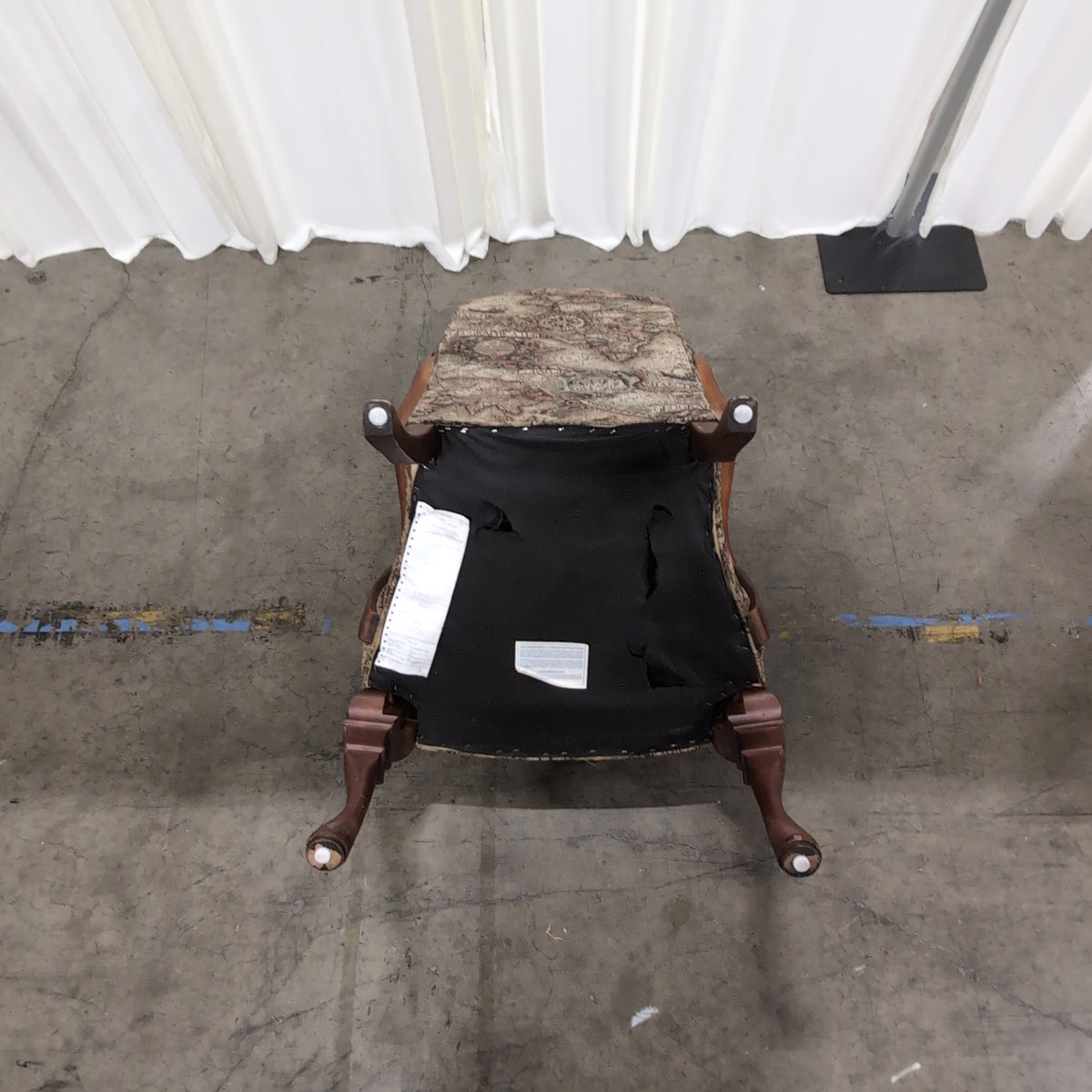 Traditional Carved Wood Arm Chair with Map Upholstery