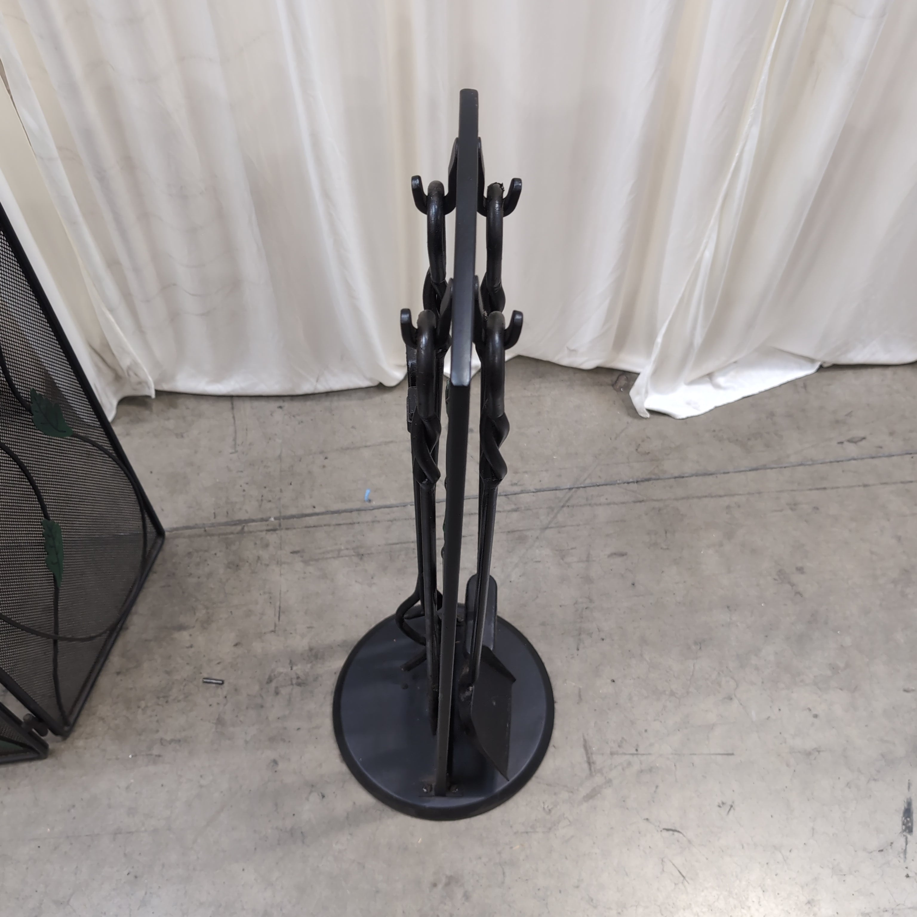 Black Iron Fireplace Screen and Tool Stand Set